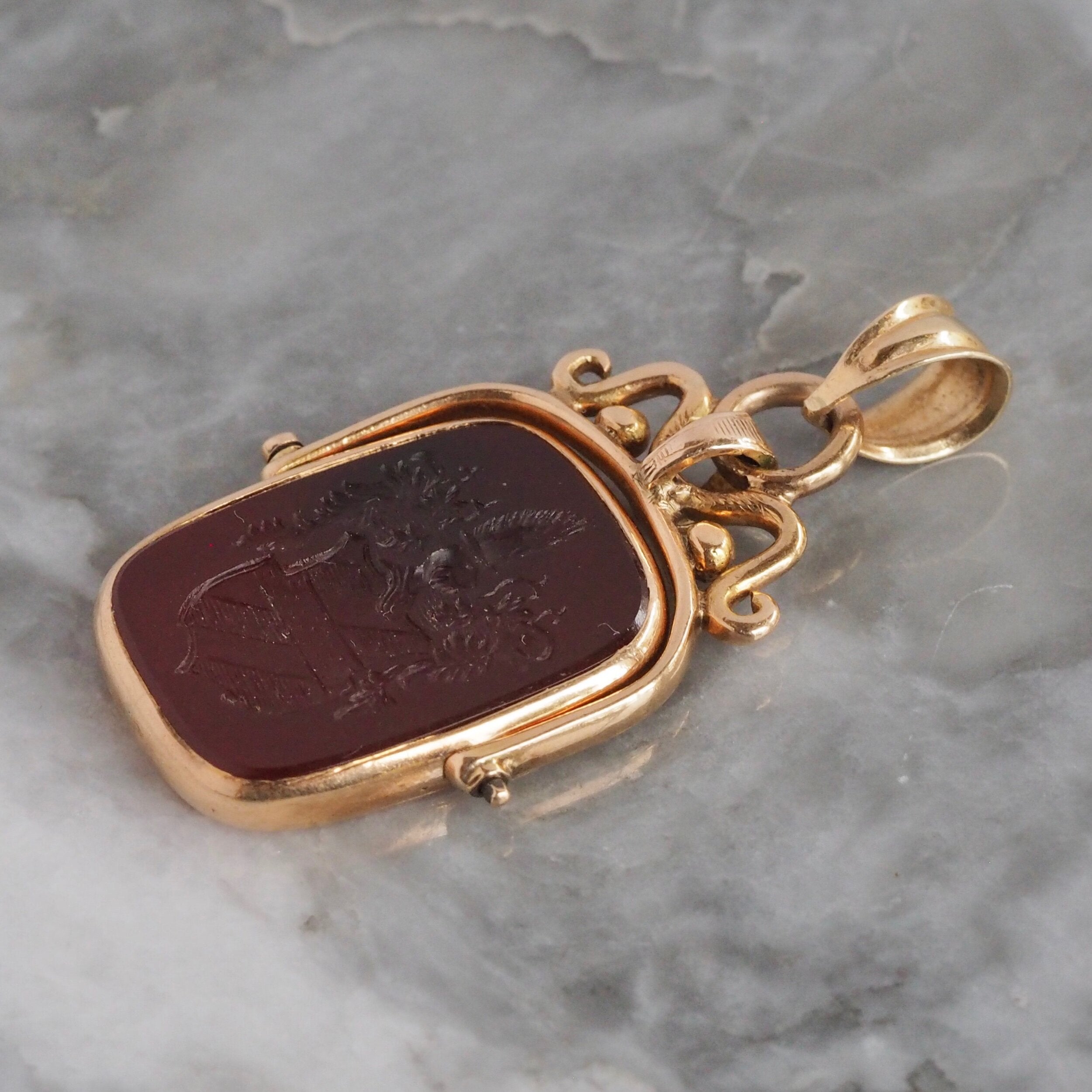 Antique Victorian 14k Gold Carnelian Intaglio Swivel Pendant