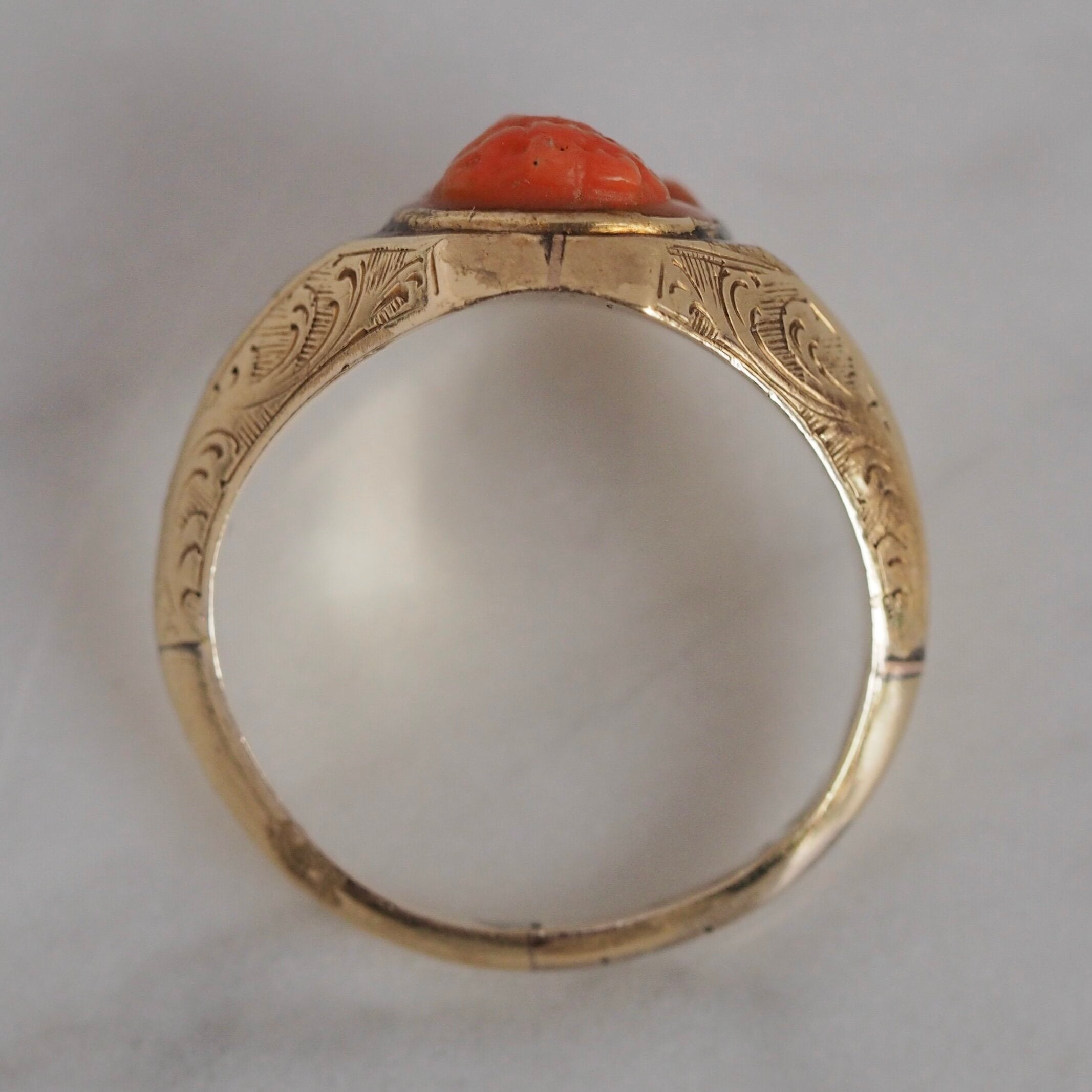 Antique Victorian 14k Gold Coral Cameo Ring