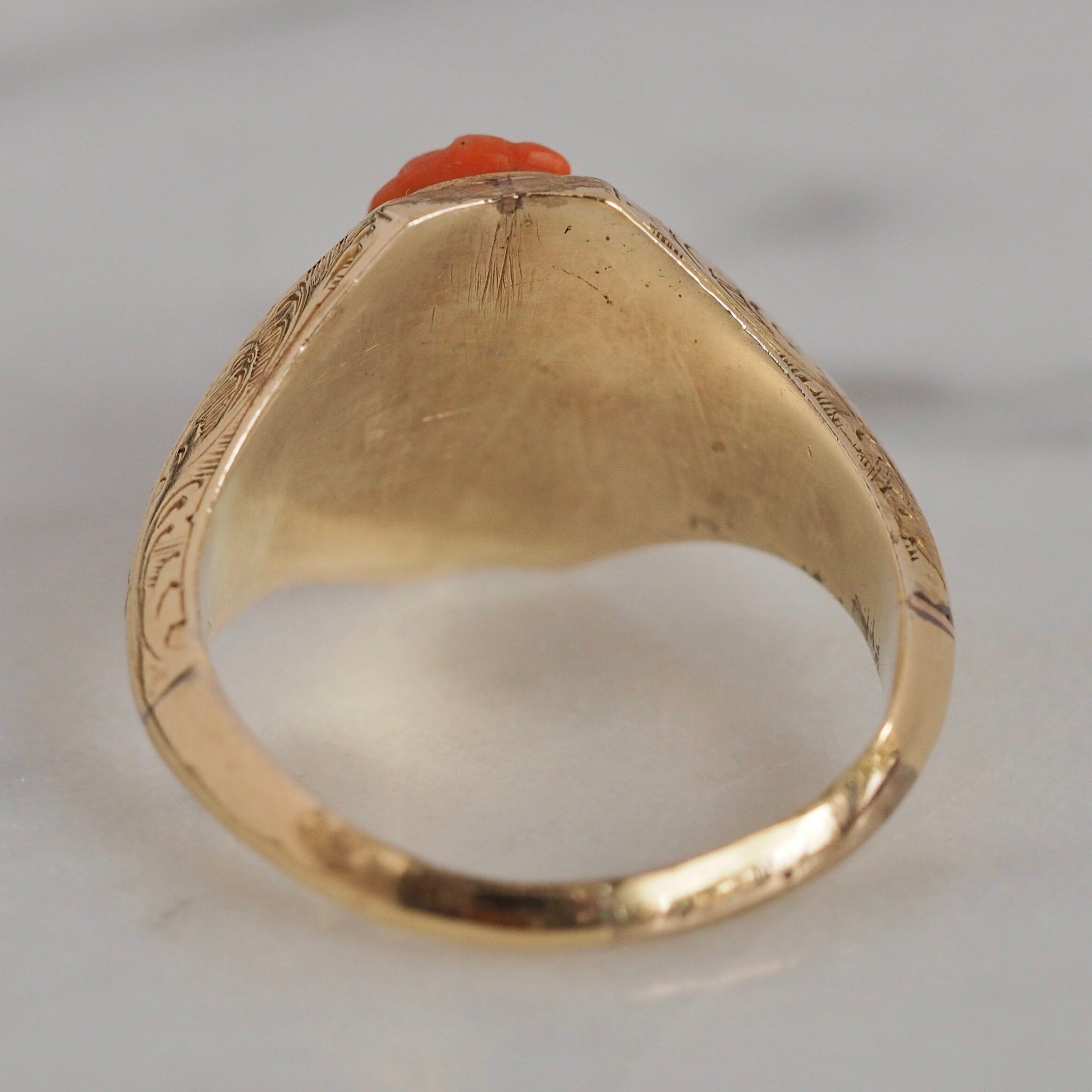 Antique Victorian 14k Gold Coral Cameo Ring