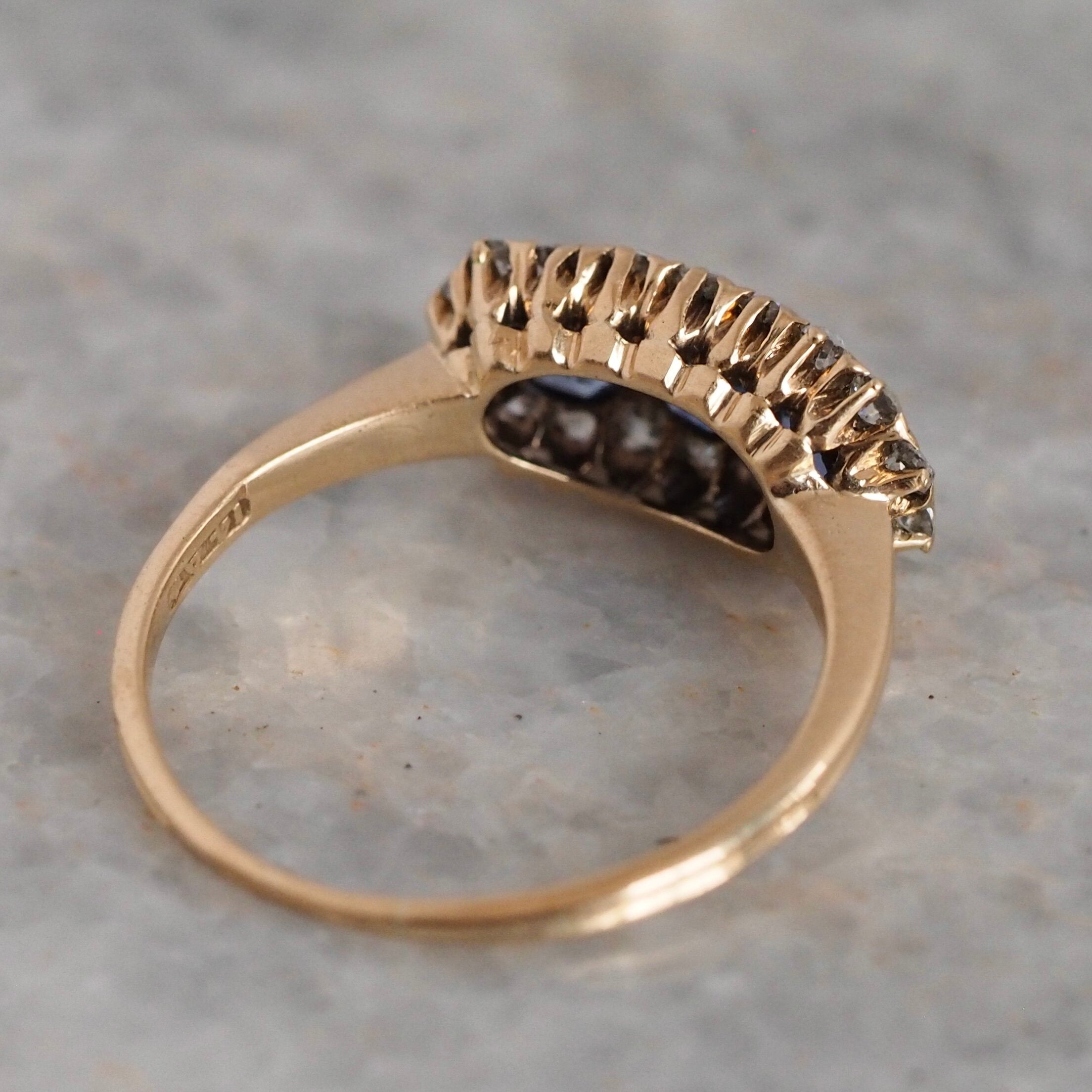 Antique Victorian 14k Gold Natural Sapphire and Old Mine Cut Diamond Ring