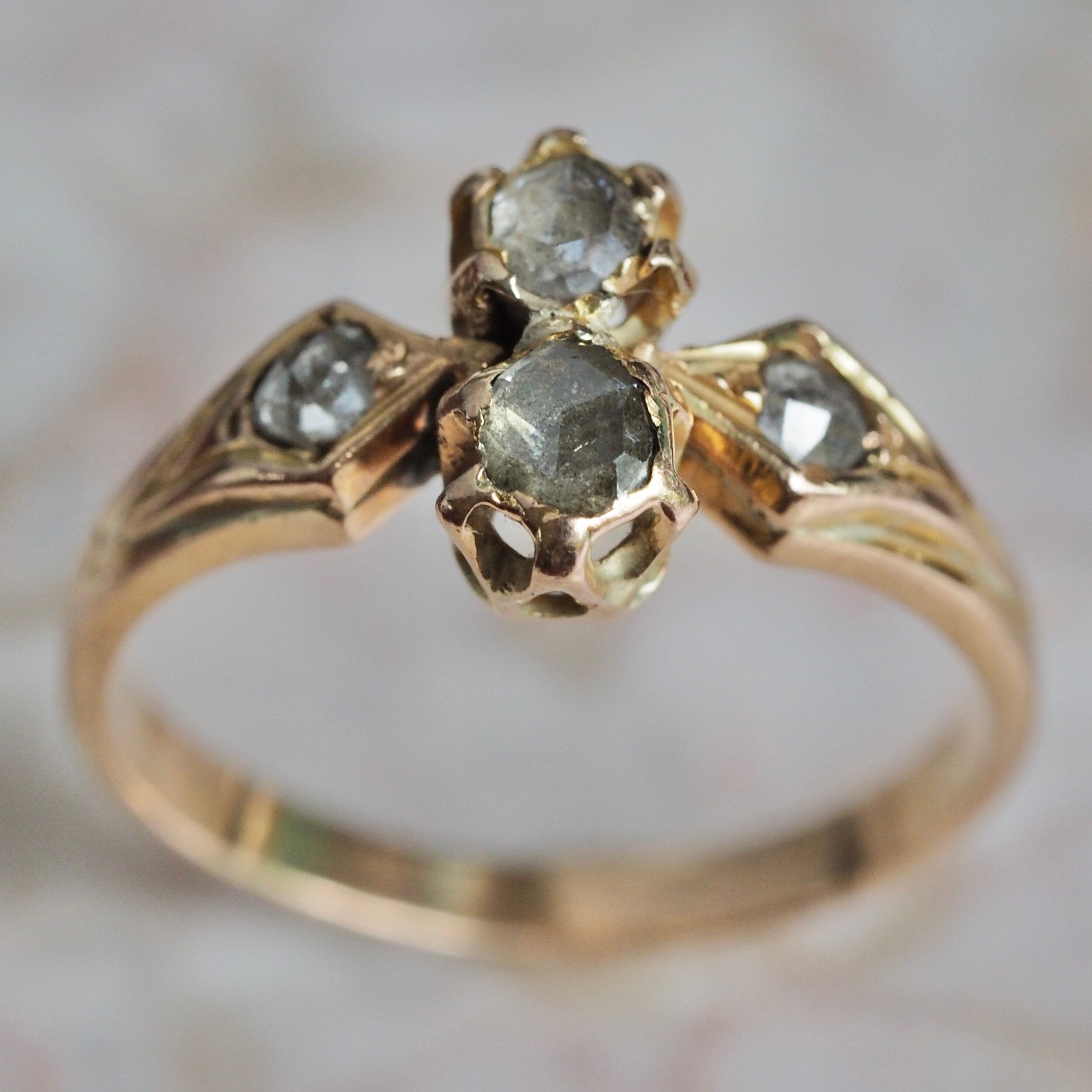 Antique Victorian 14k Gold Rose Cut Diamond Engagement Ring