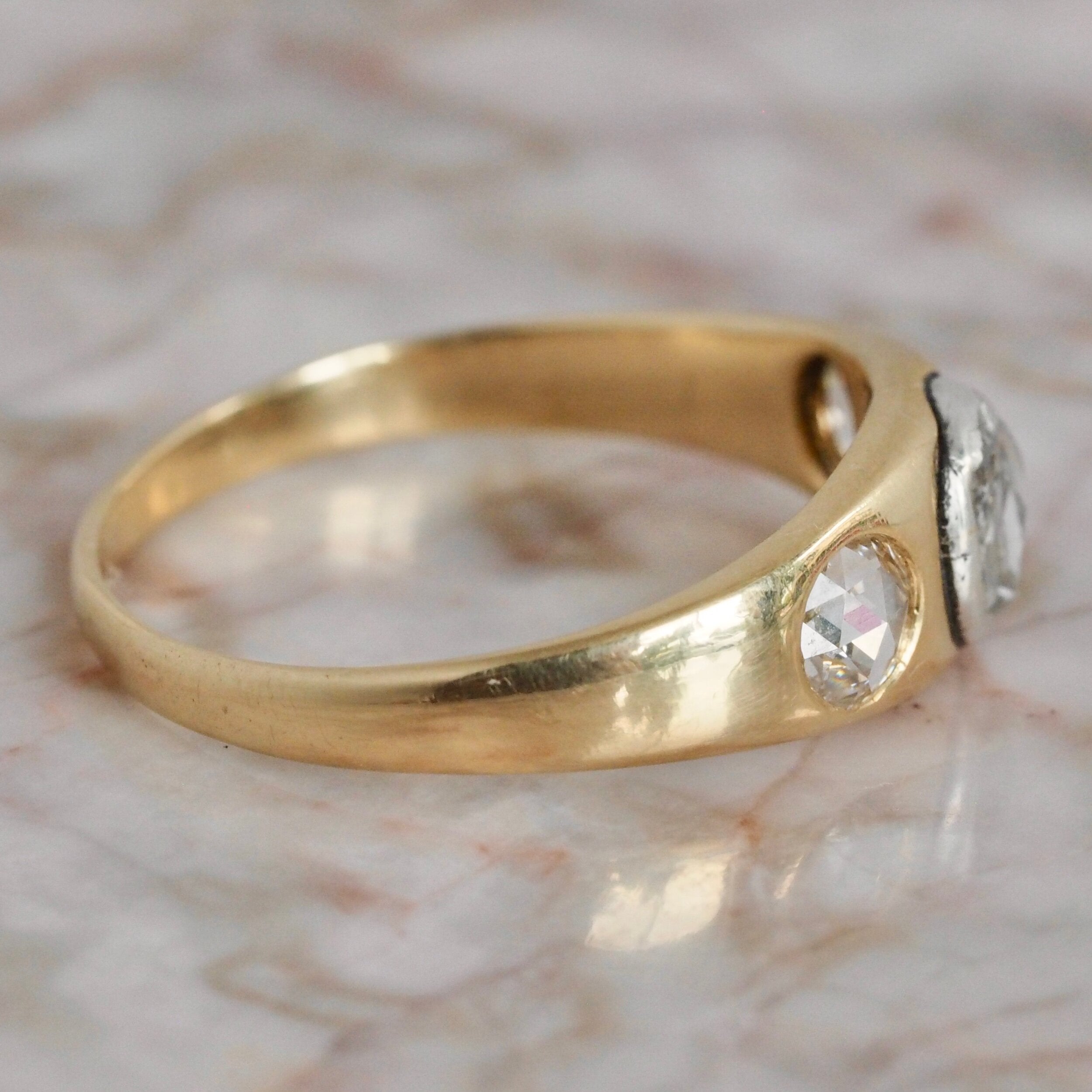 Antique Victorian 14k Gold Rose Cut Diamond Trilogy Ring