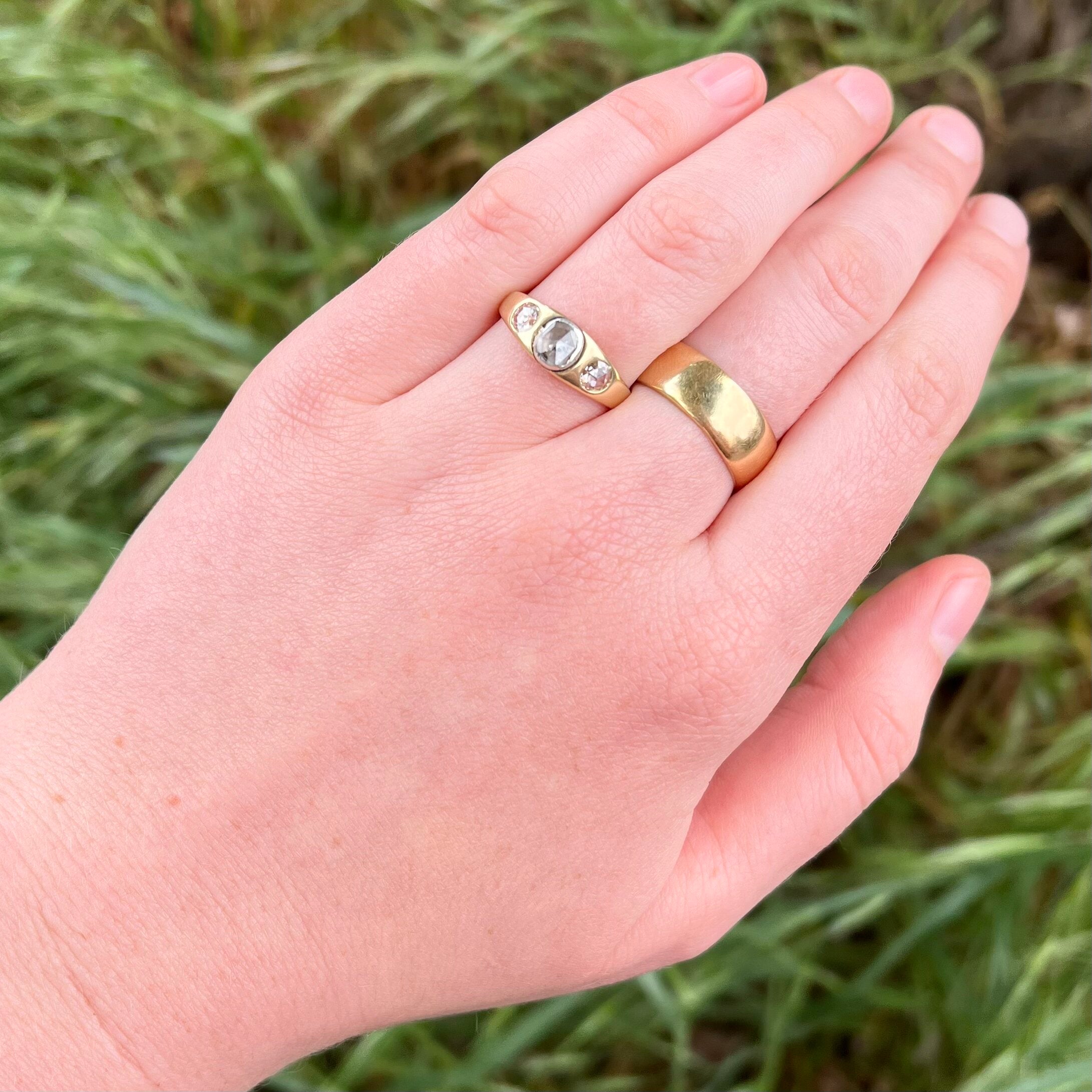 Antique Victorian 14k Gold Rose Cut Diamond Trilogy Ring
