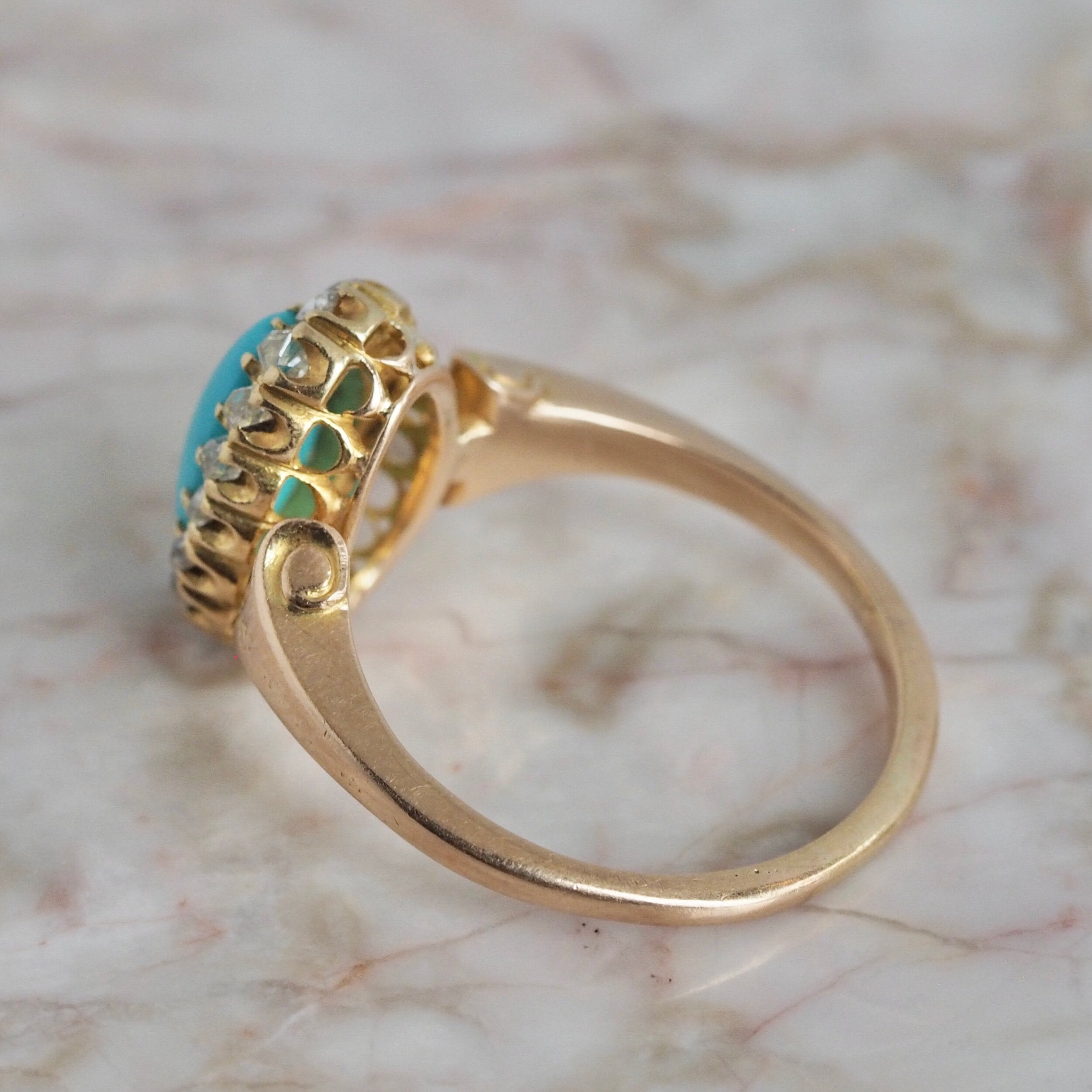 Antique Victorian 14k Turquoise Diamond Halo Ring