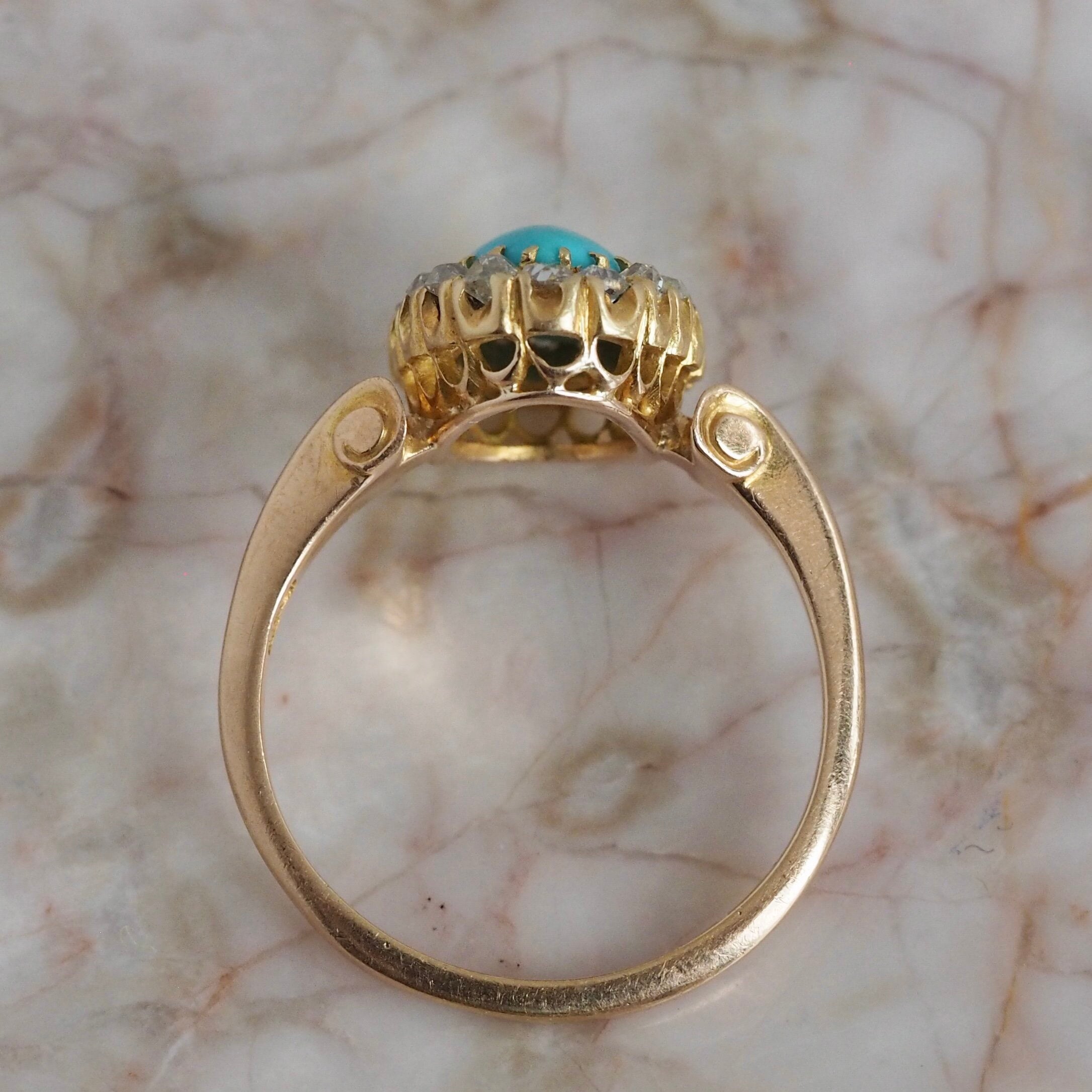 Antique Victorian 14k Turquoise Diamond Halo Ring