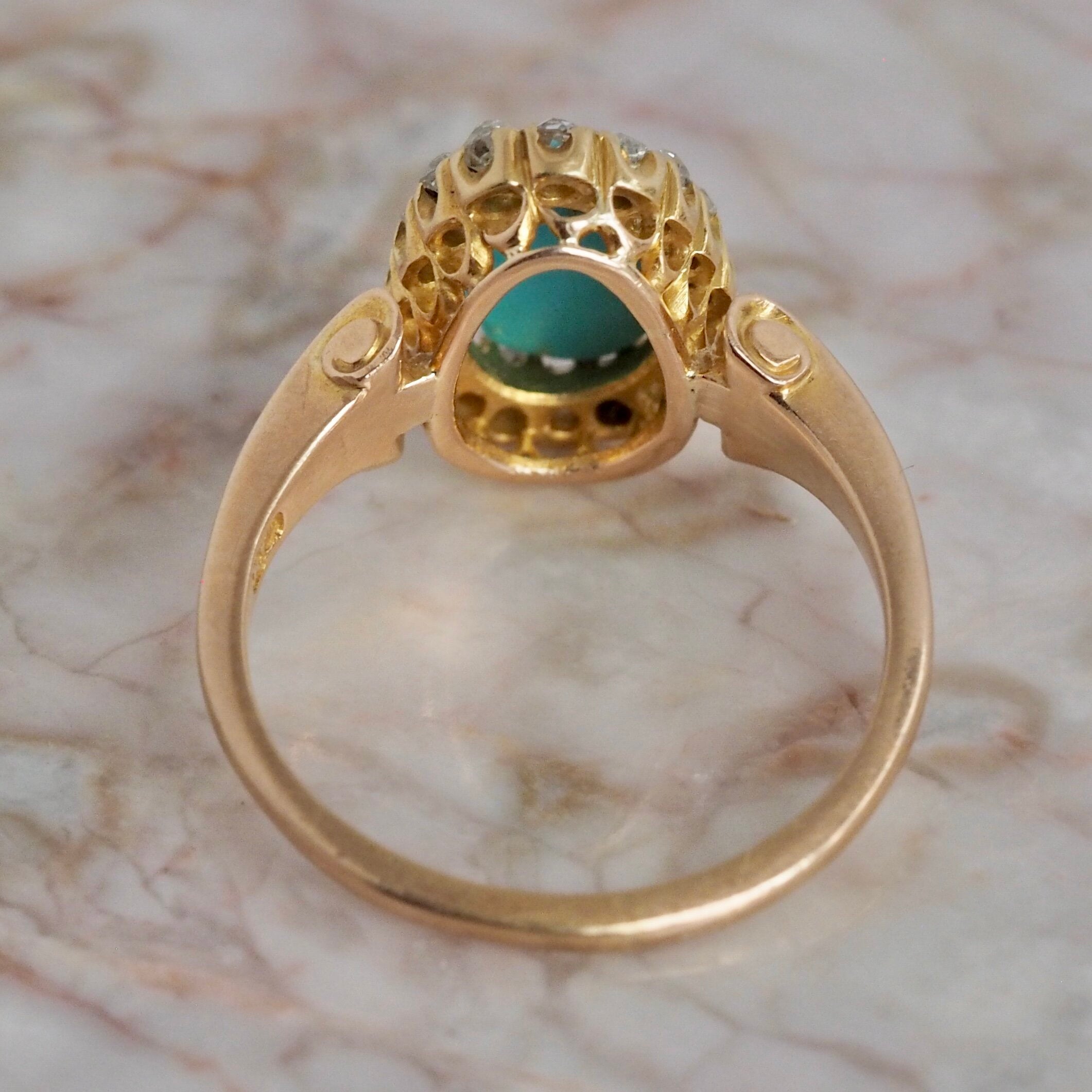 Antique Victorian 14k Turquoise Diamond Halo Ring