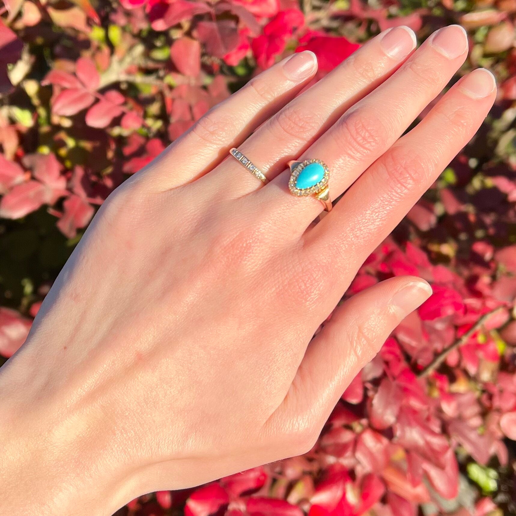 Antique Victorian 14k Turquoise Diamond Halo Ring