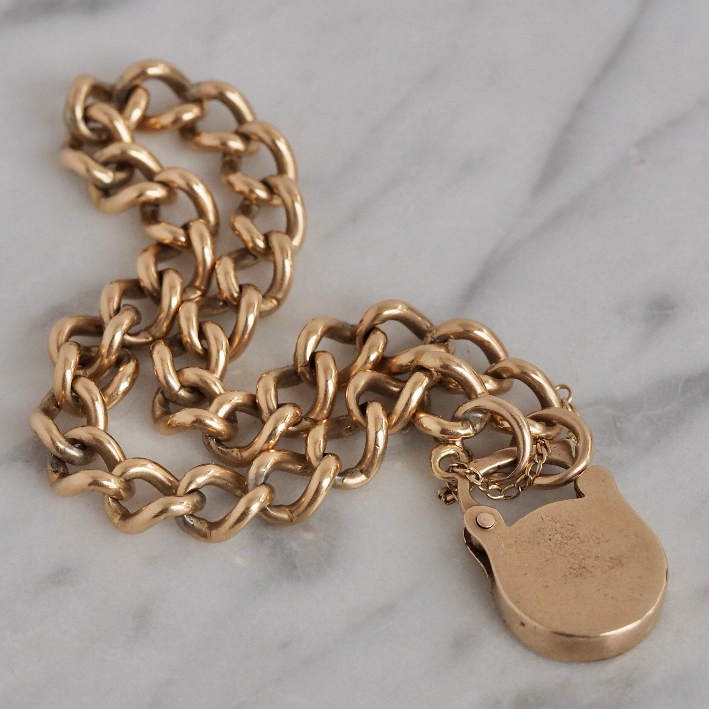 Antique Victorian 9k Gold Curb Link and Padlock Bracelet