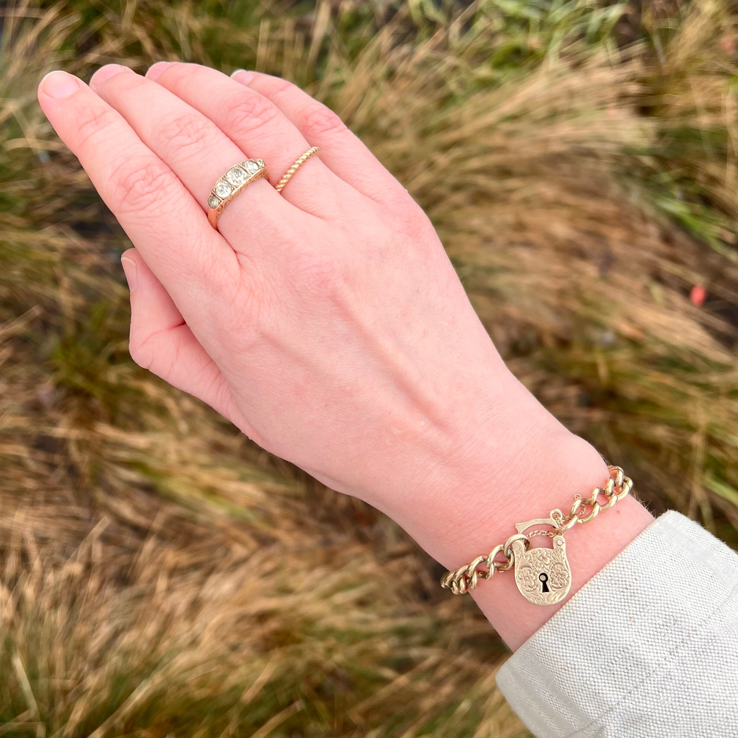 Antique Victorian 9k Gold Curb Link and Padlock Bracelet