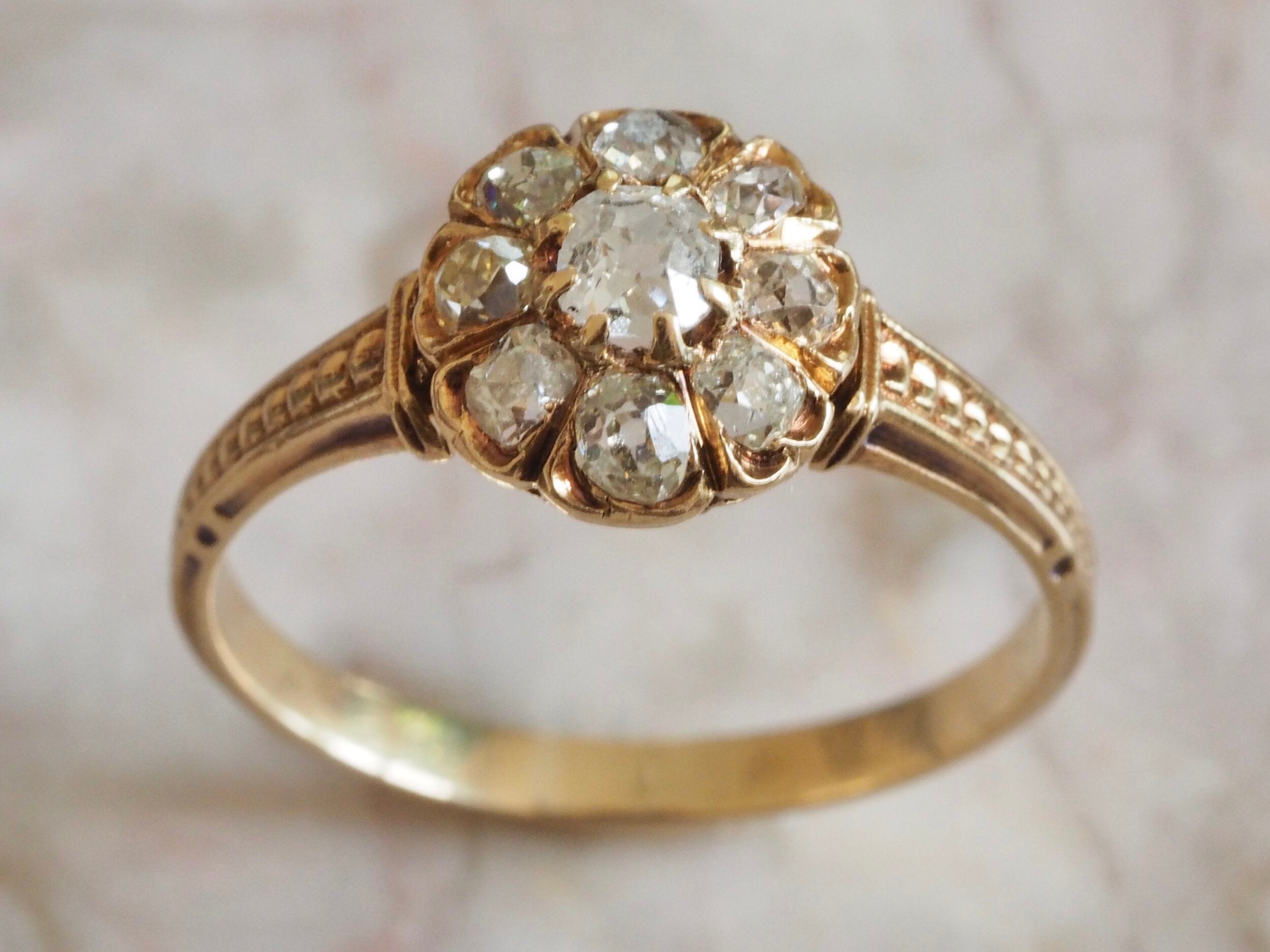 Antique Victorian French 18k Gold Old European Cut Diamond Ring