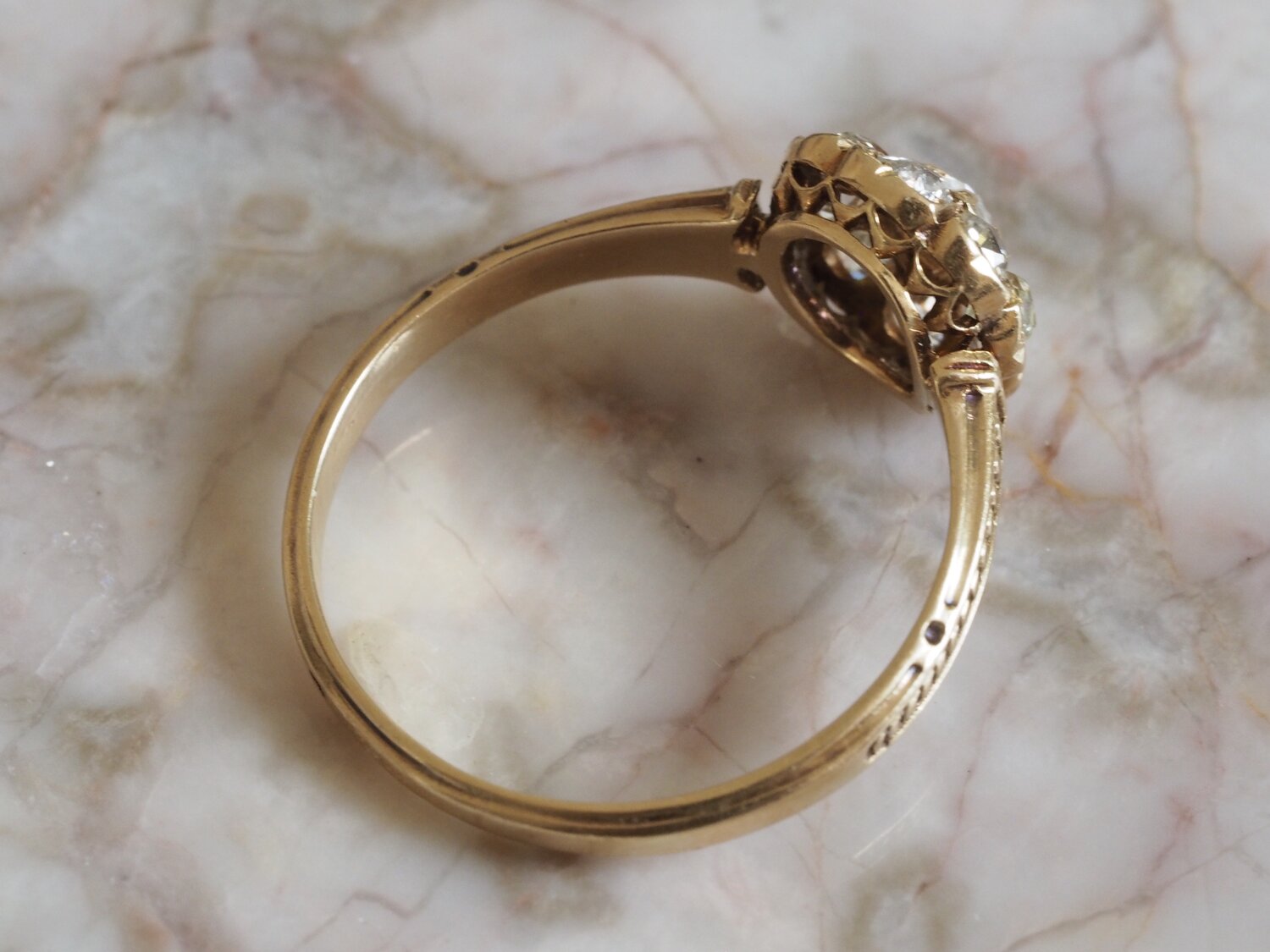 Antique Victorian French 18k Gold Old European Cut Diamond Ring