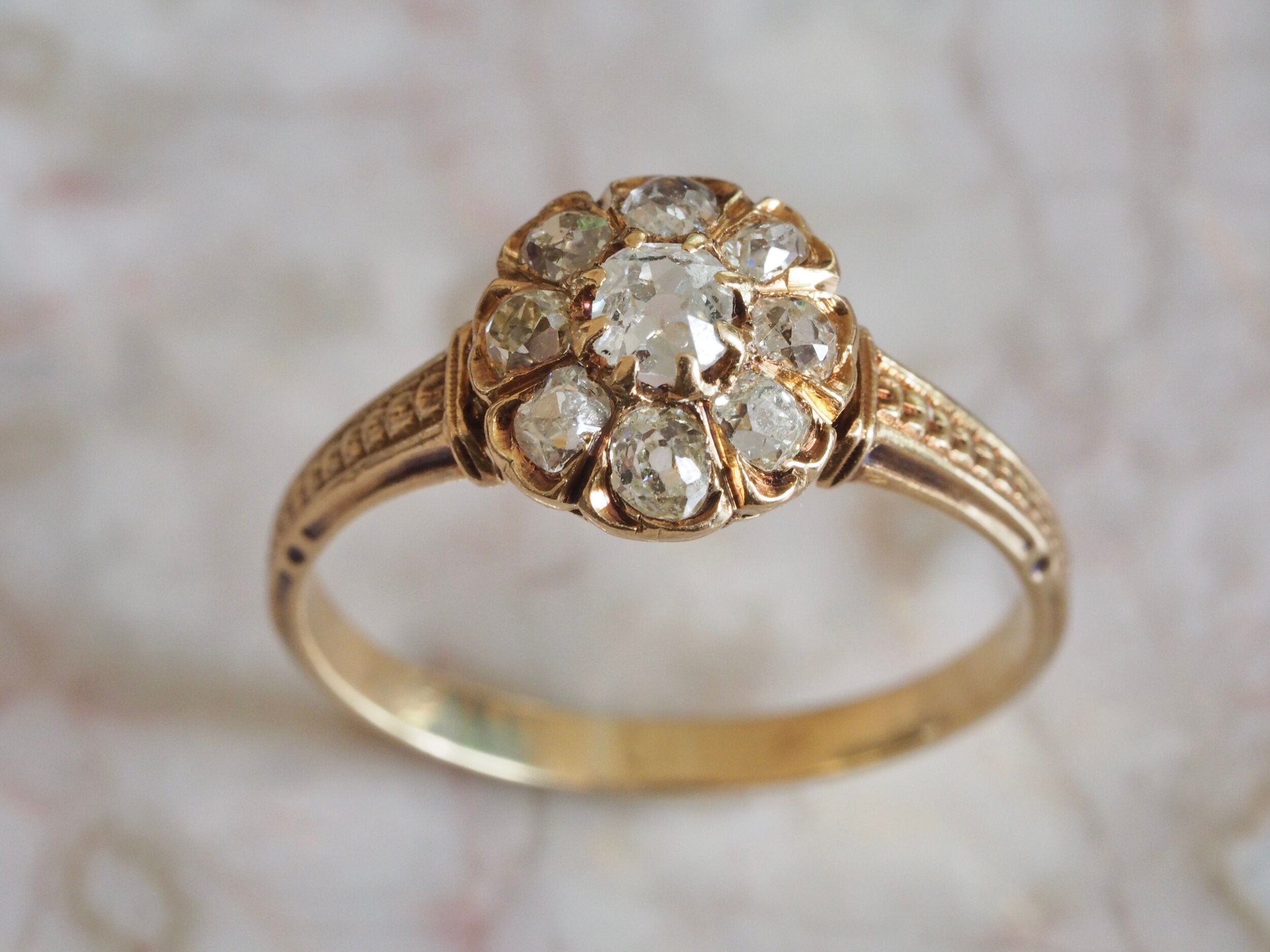Antique Victorian French 18k Gold Old European Cut Diamond Ring