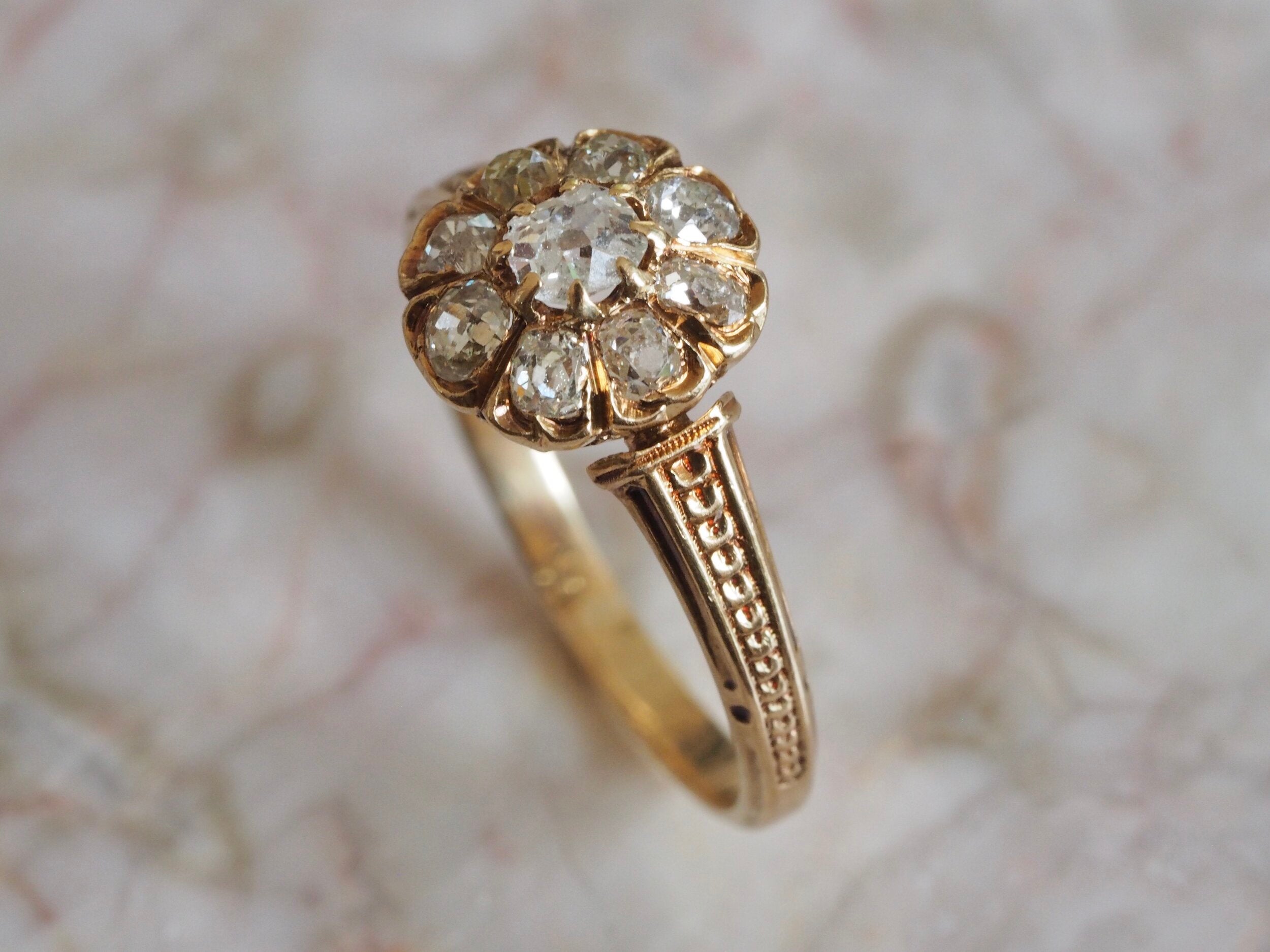 Antique Victorian French 18k Gold Old European Cut Diamond Ring