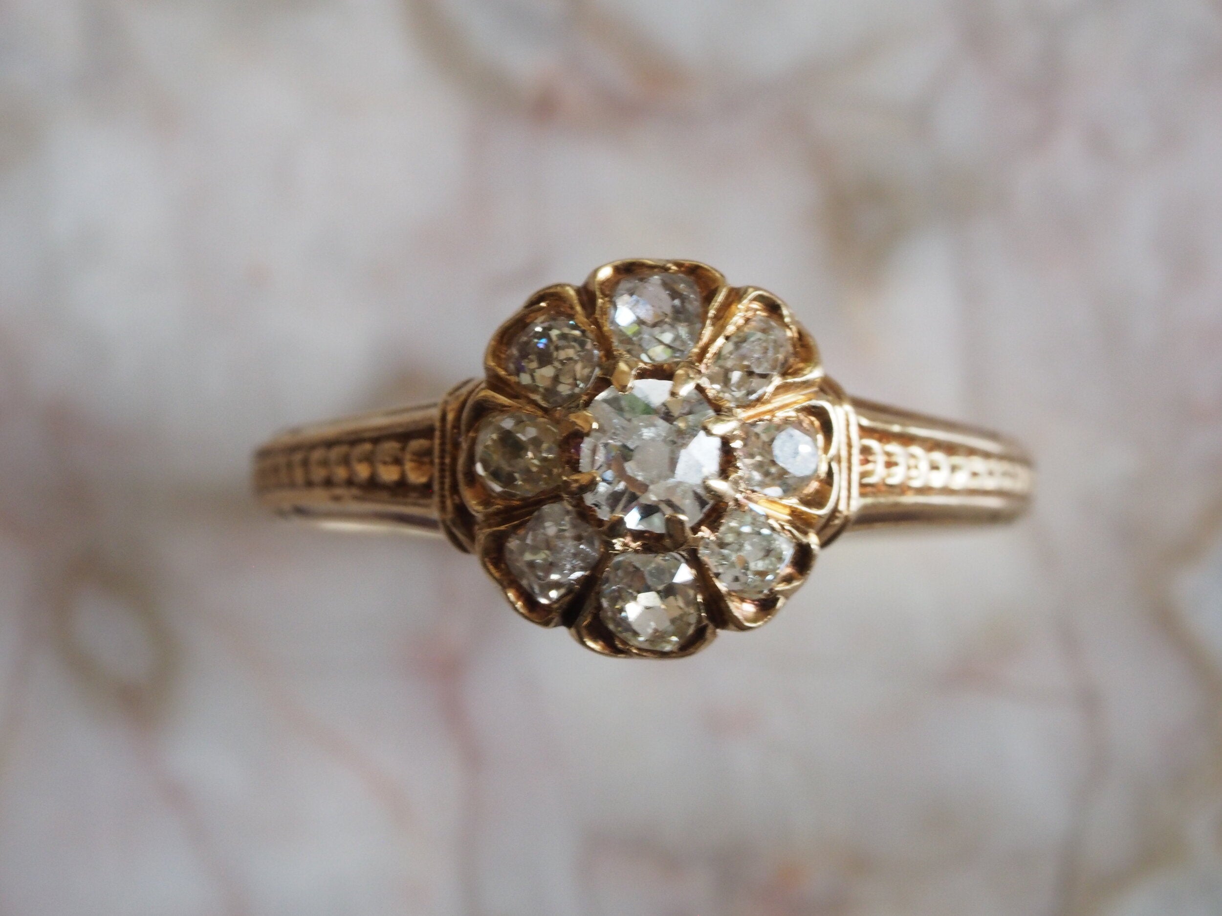 Antique Victorian French 18k Gold Old European Cut Diamond Ring