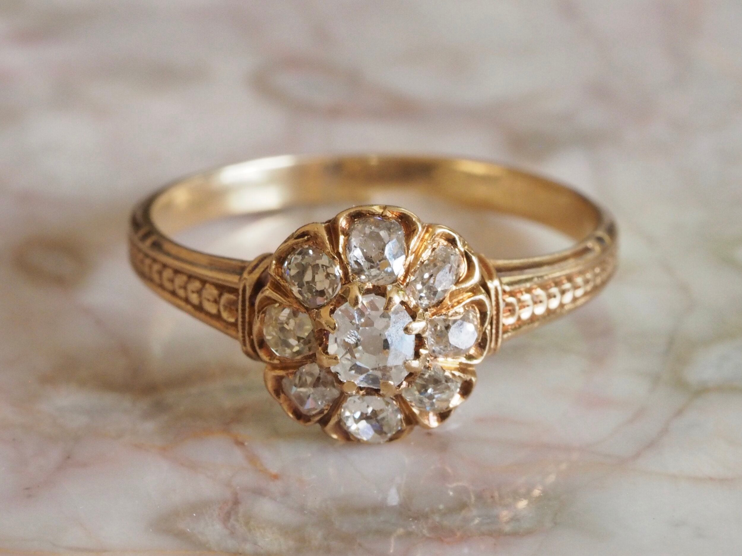 Antique Victorian French 18k Gold Old European Cut Diamond Ring