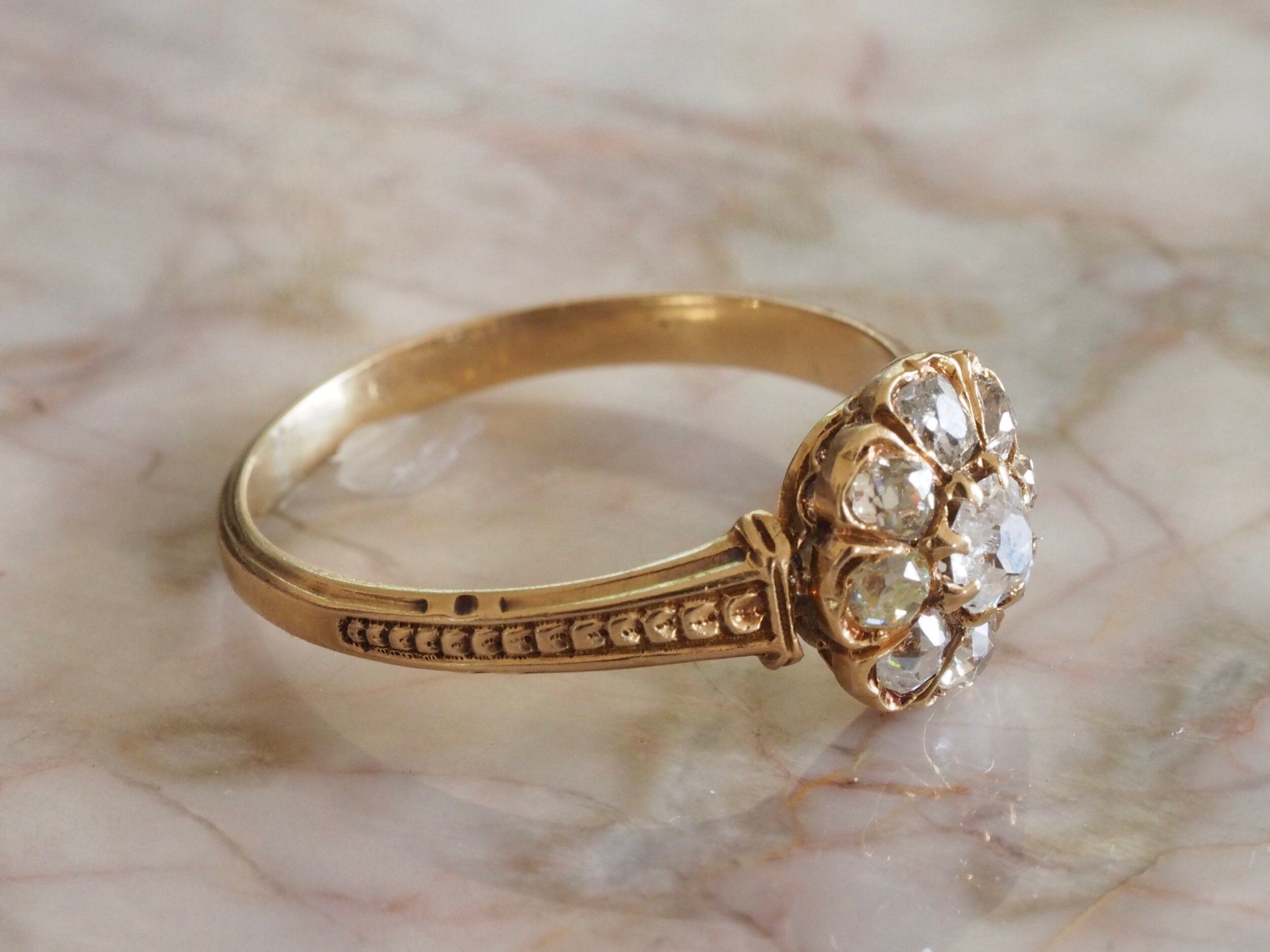 Antique Victorian French 18k Gold Old European Cut Diamond Ring