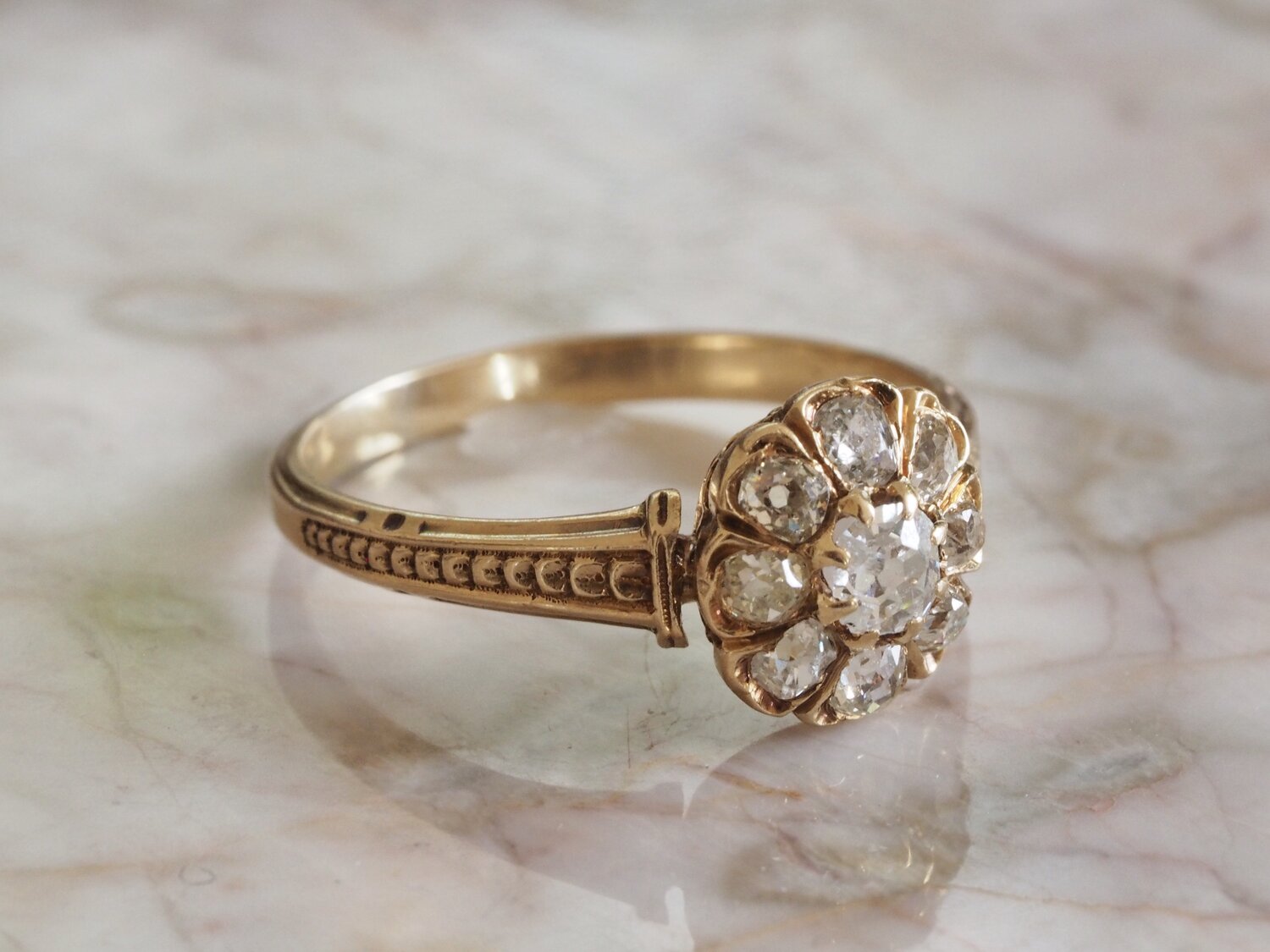 Antique Victorian French 18k Gold Old European Cut Diamond Ring