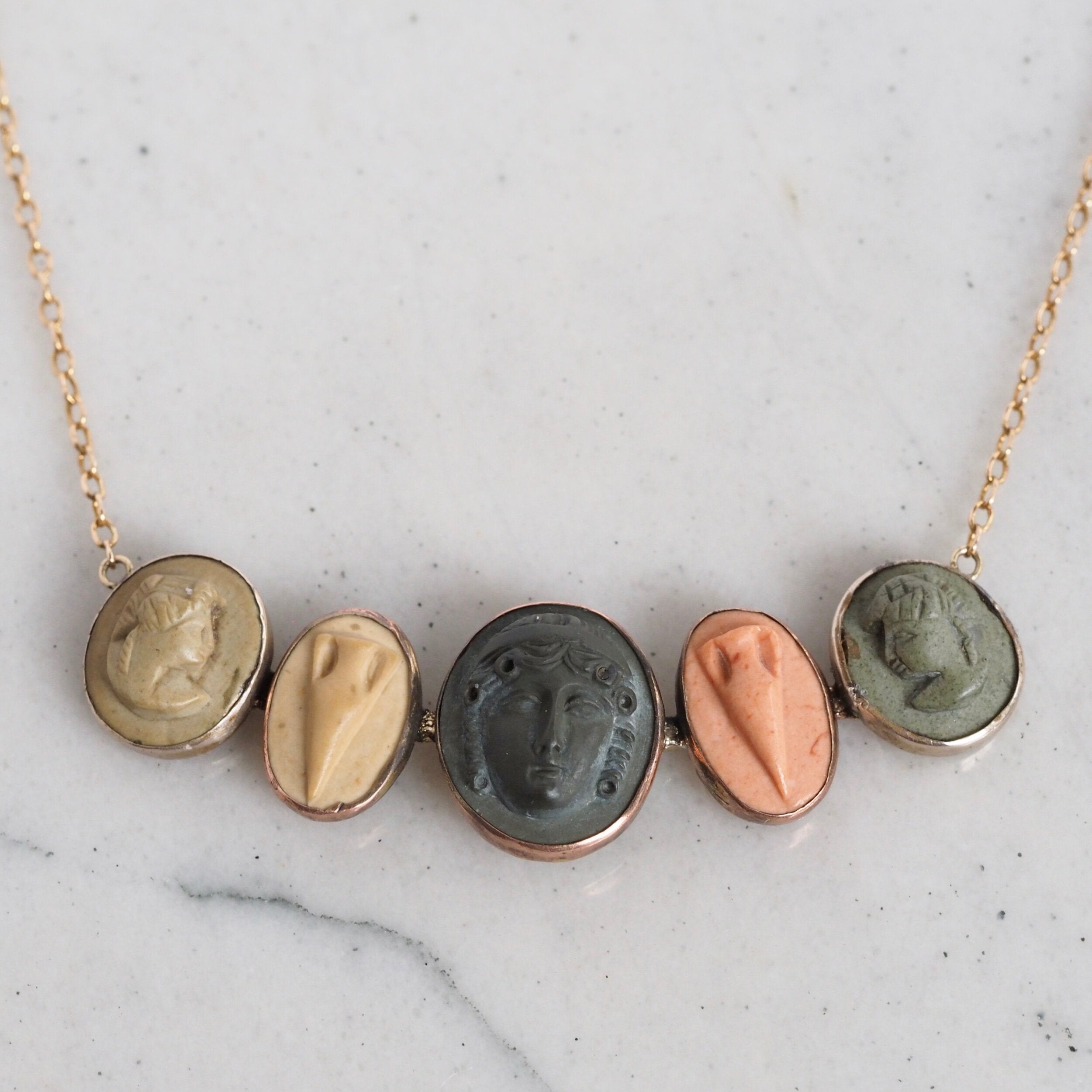 Antique Victorian Grand Tour 9k Gold Lava Cameo Necklace