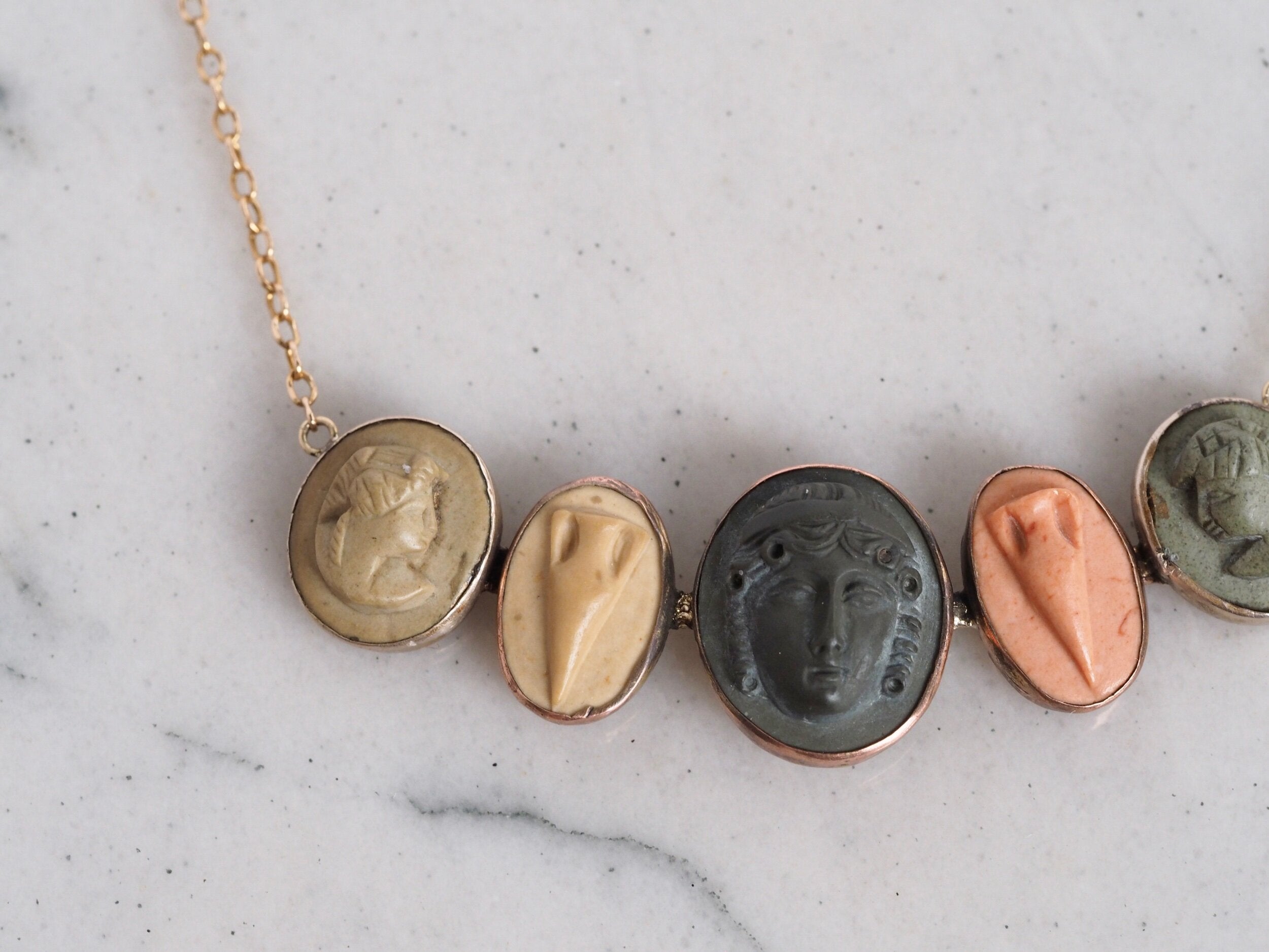Antique Victorian Grand Tour 9k Gold Lava Cameo Necklace