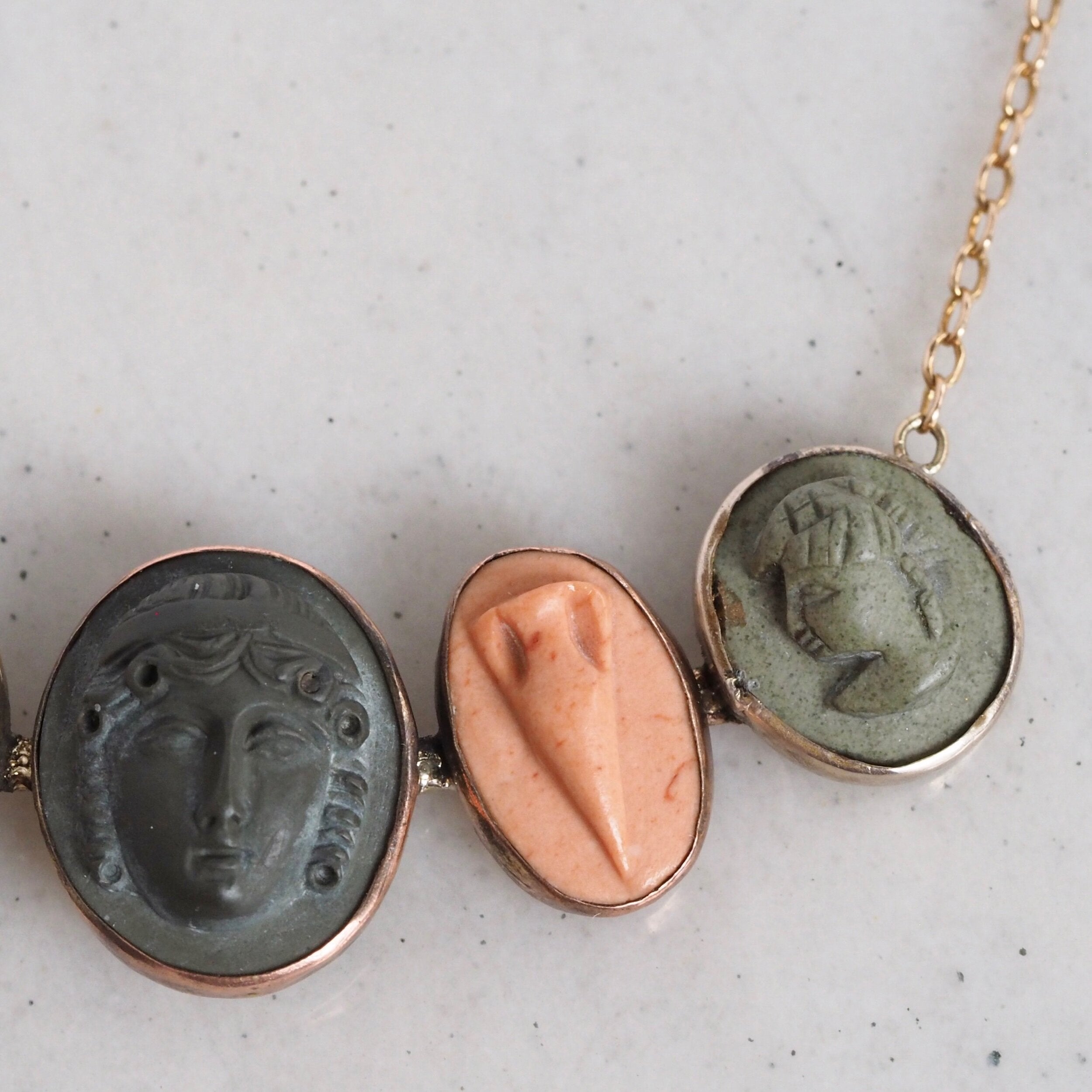 Antique Victorian Grand Tour 9k Gold Lava Cameo Necklace