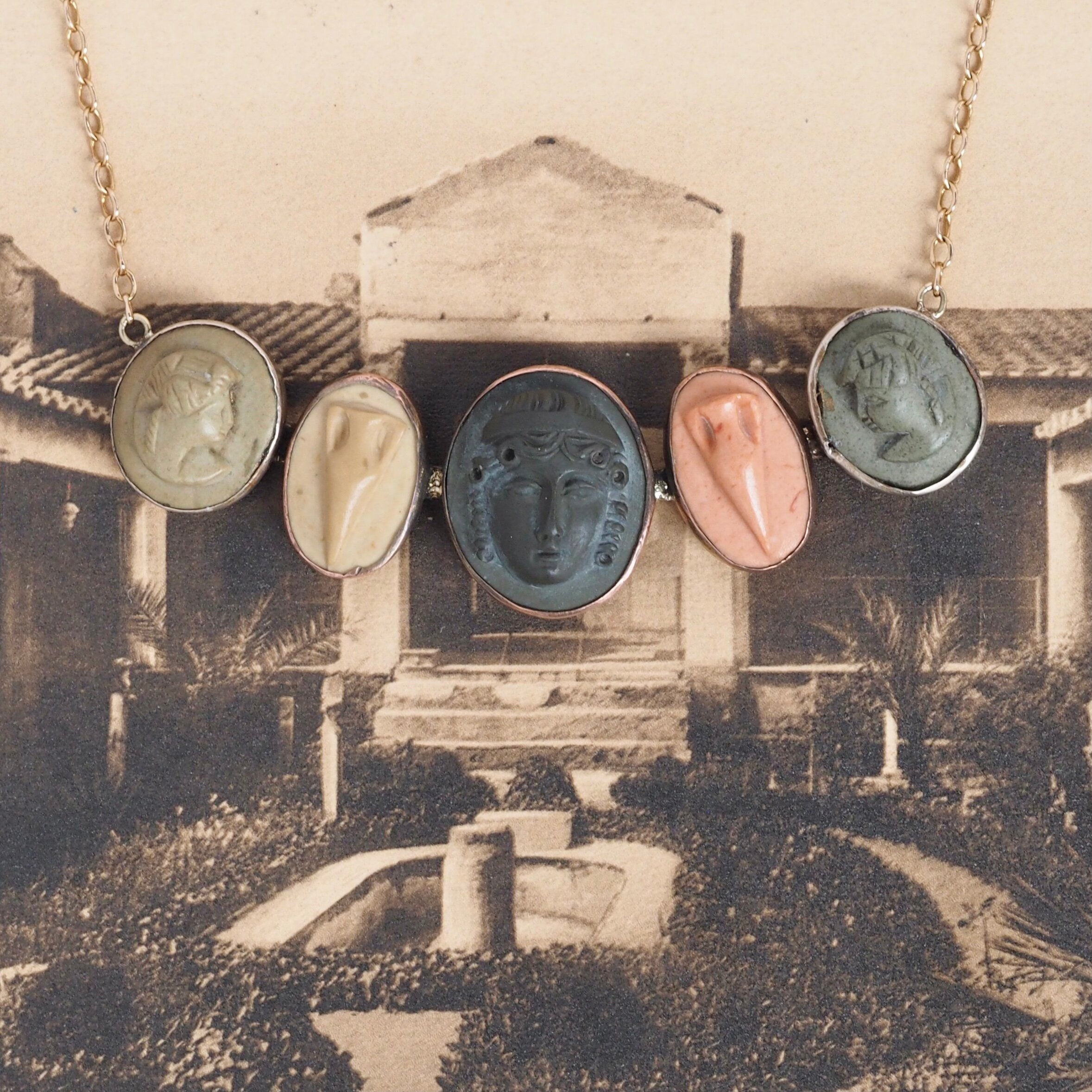 Antique Victorian Grand Tour 9k Gold Lava Cameo Necklace