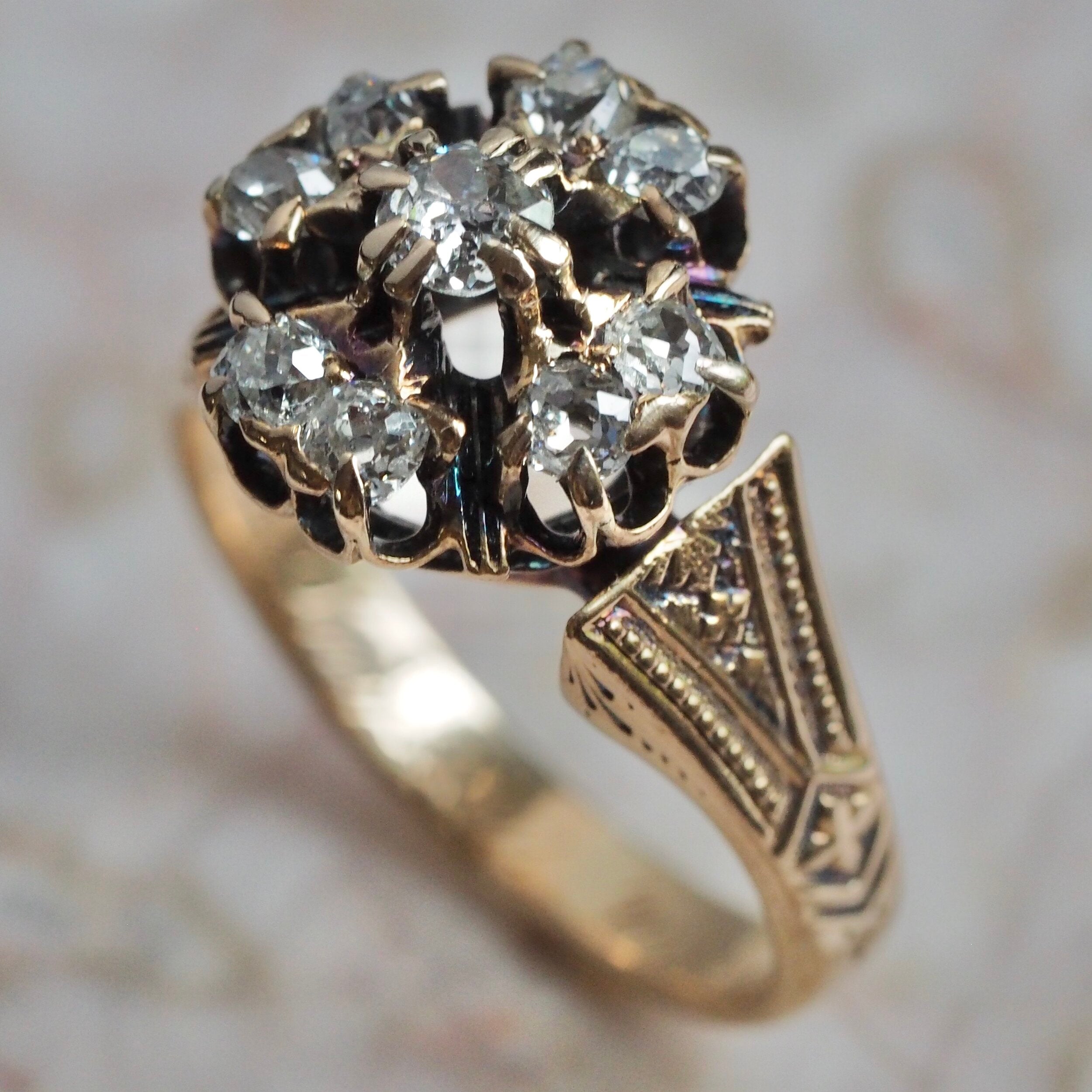 Antique Victorian c. 1872 14k Gold Old Mine Cut Diamond Engagement Ring