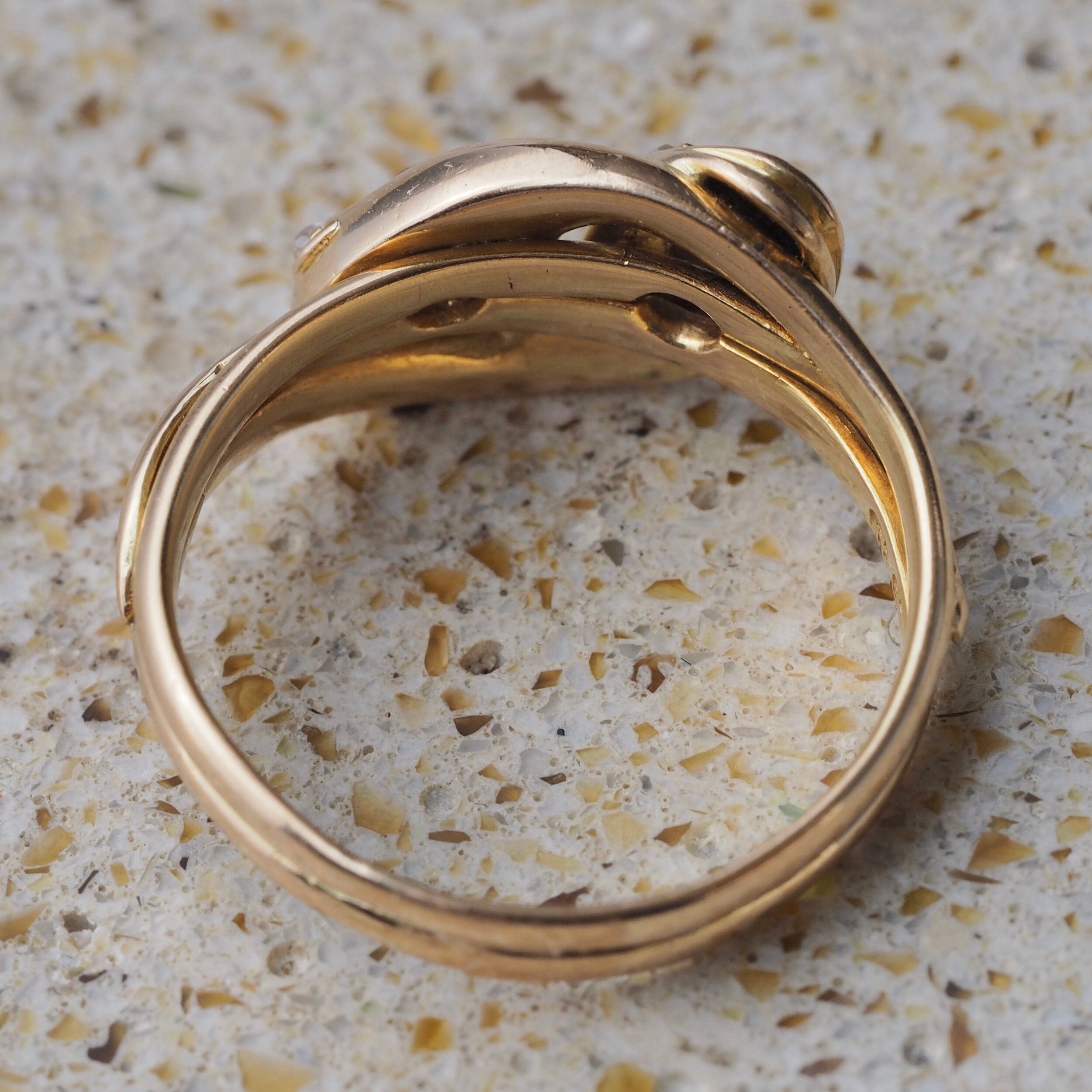 Antique Victorian c. 1890 15k Gold Old Mine Cut Diamond Double Snake Ring