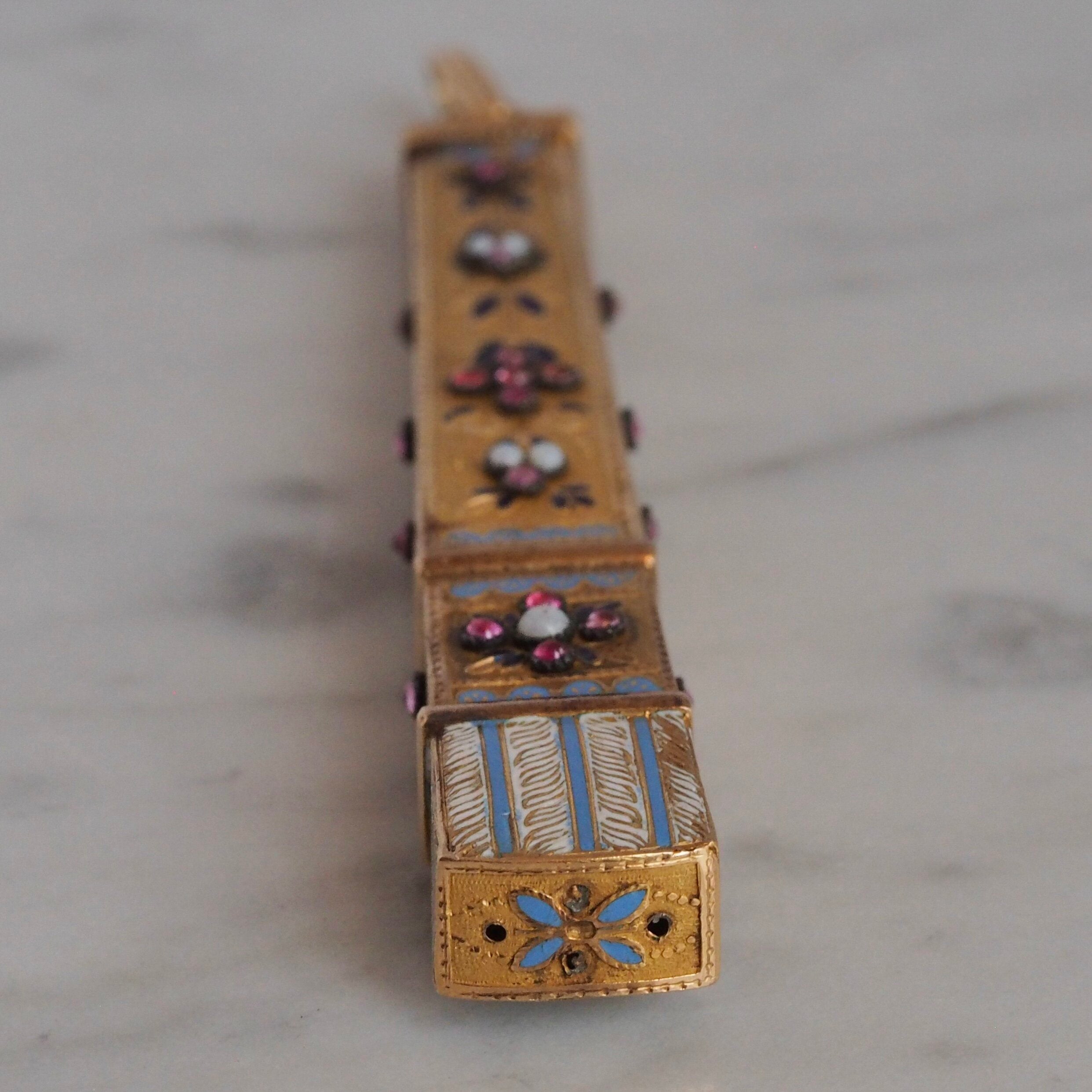 Antique c. 1838-1864 French Egyptian Revival 18k Gold Ruby and Opaline Obelisk Pendant