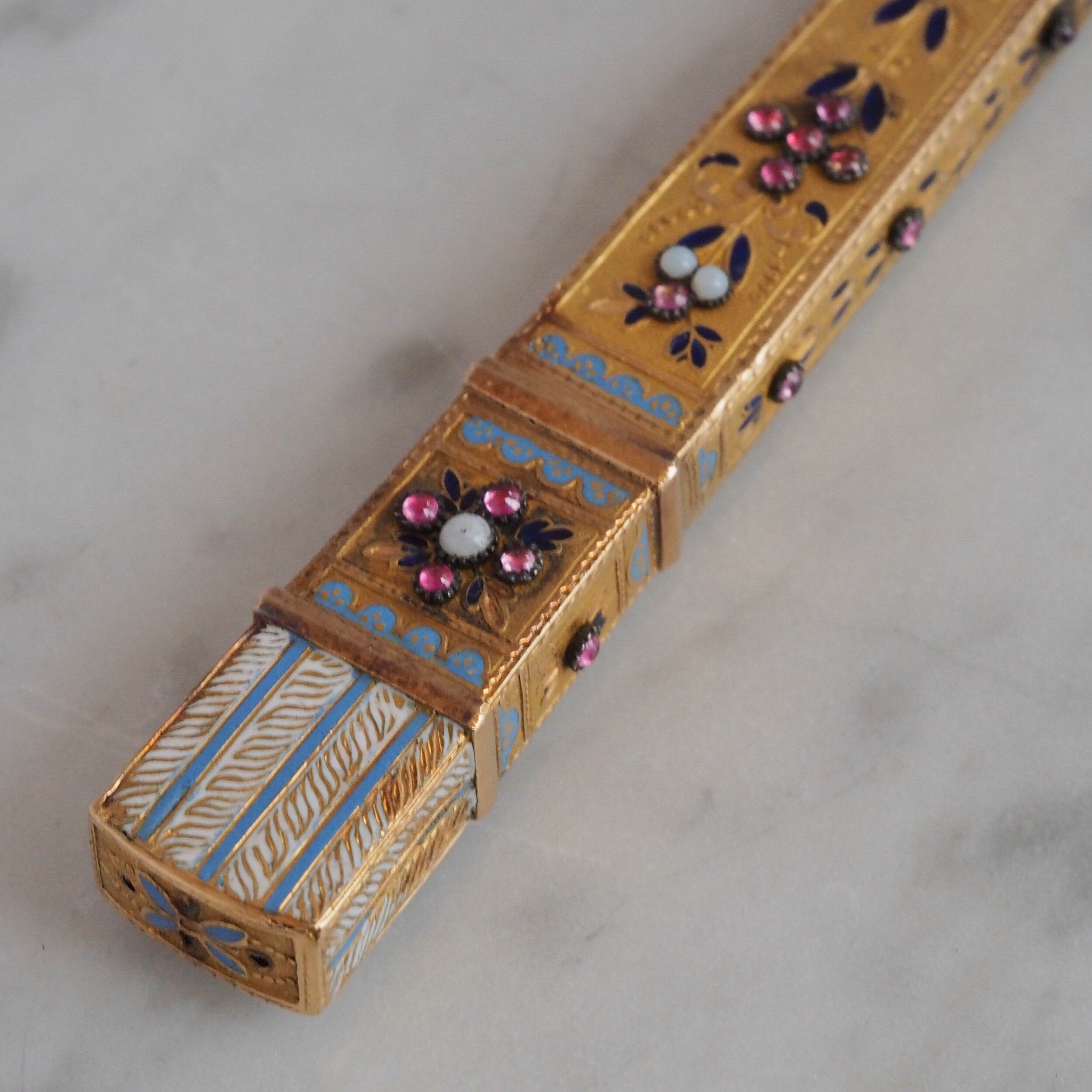 Antique c. 1838-1864 French Egyptian Revival 18k Gold Ruby and Opaline Obelisk Pendant