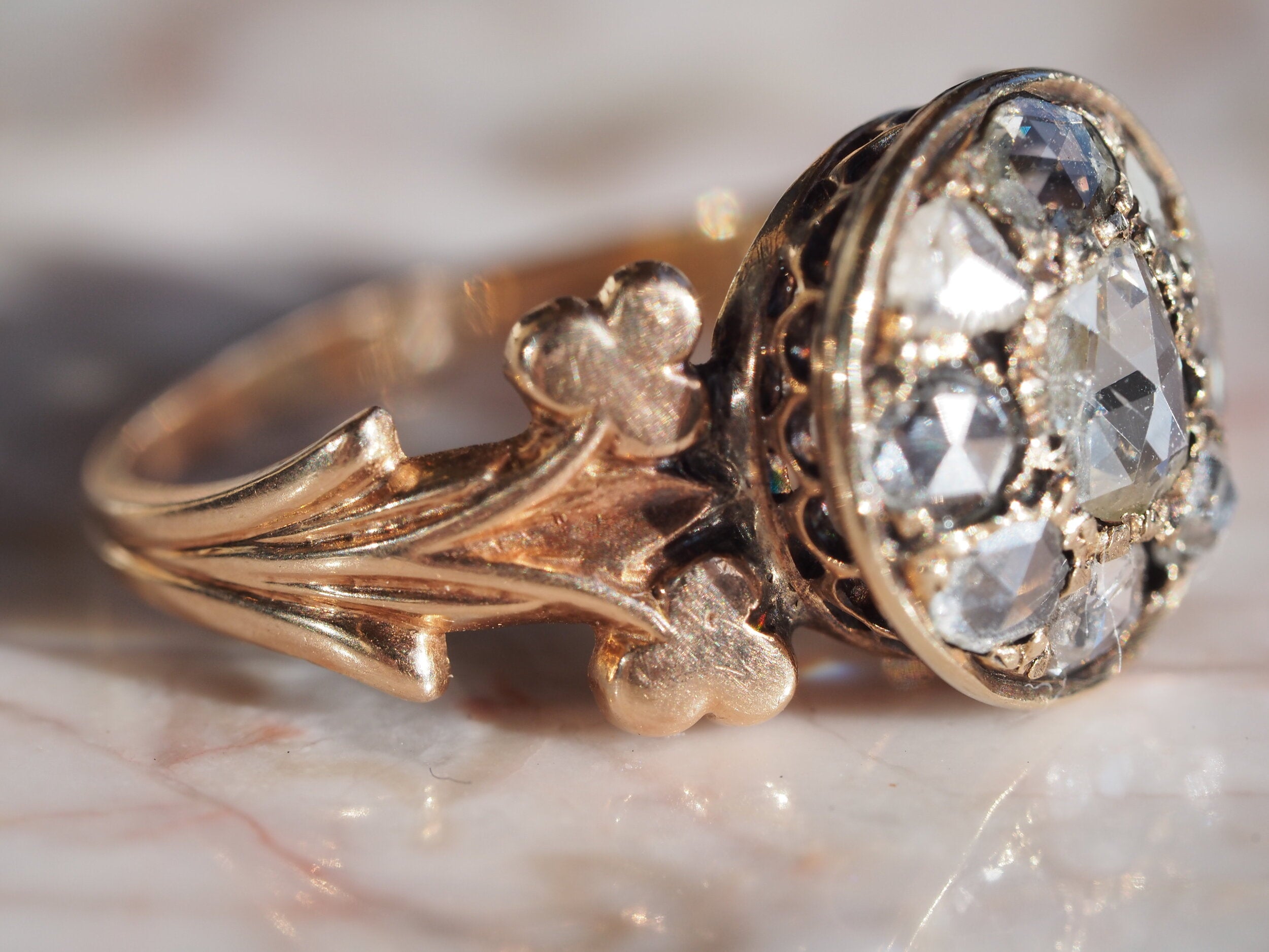 Antique c. 1880s 14k Gold Rose Cut Diamond Ring