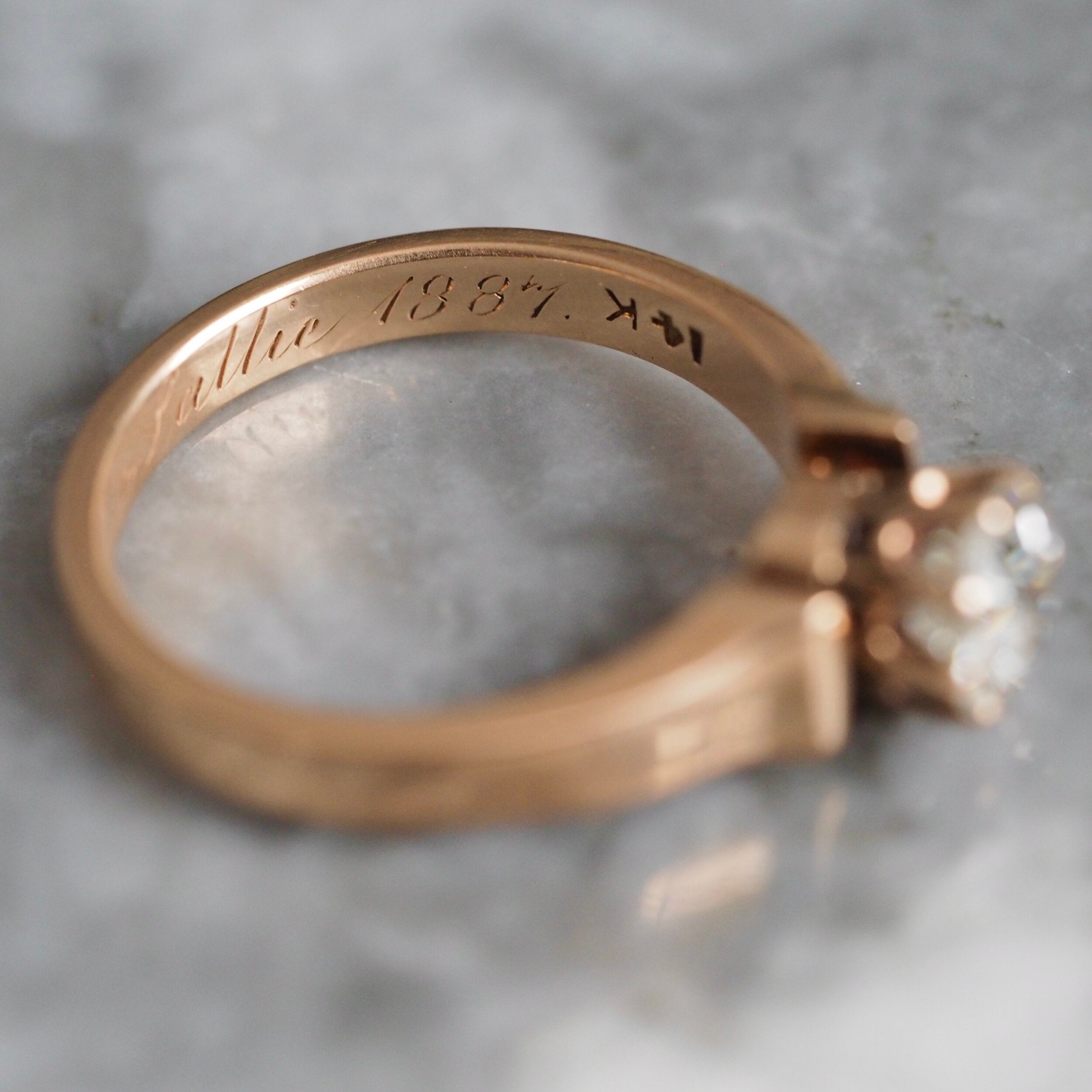 Antique c. 1886 14k Gold Old Mine Cut Diamond Ring