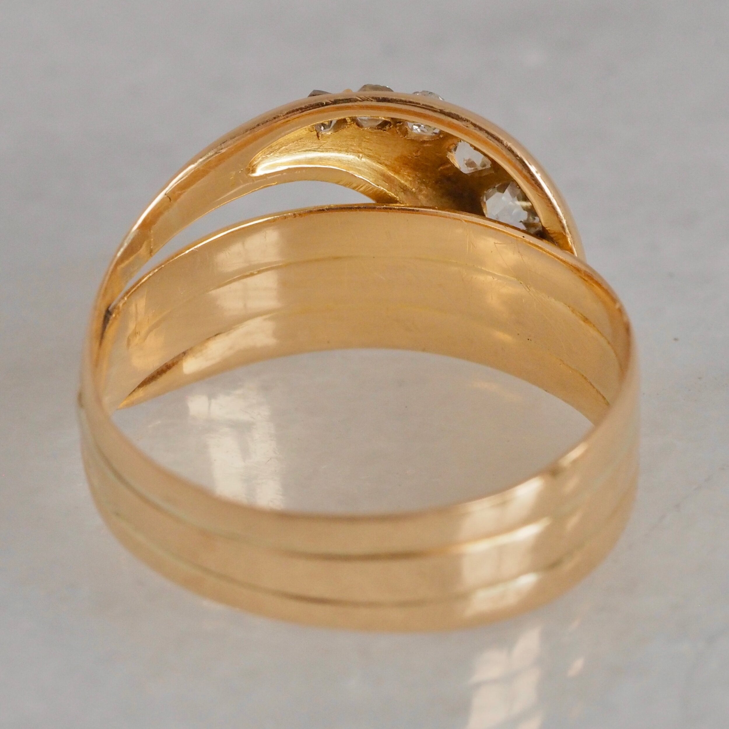 Antique c. 1918 English 18k Gold Old Mine Cushion Cut Diamond Snake Ring