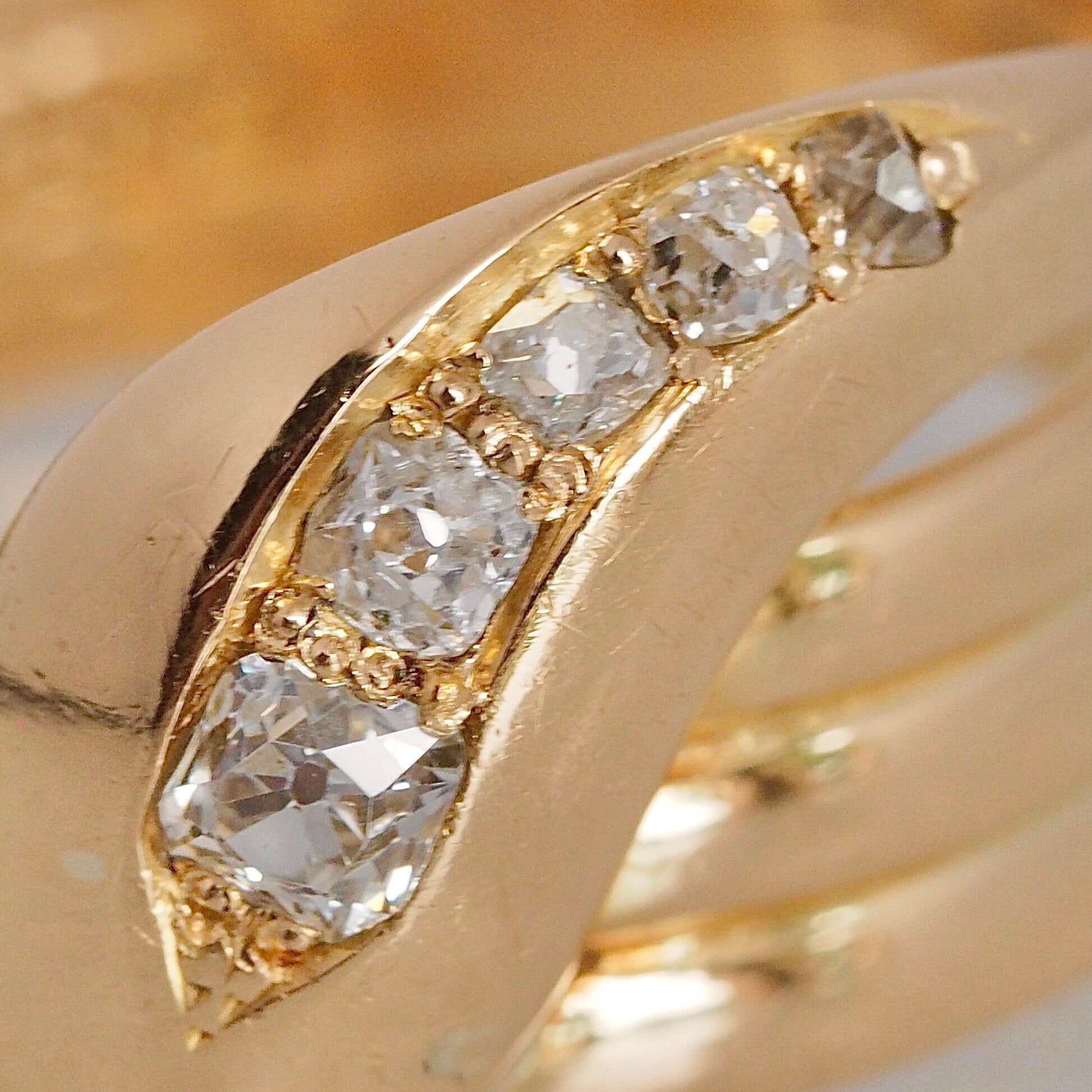 Antique c. 1918 English 18k Gold Old Mine Cushion Cut Diamond Snake Ring