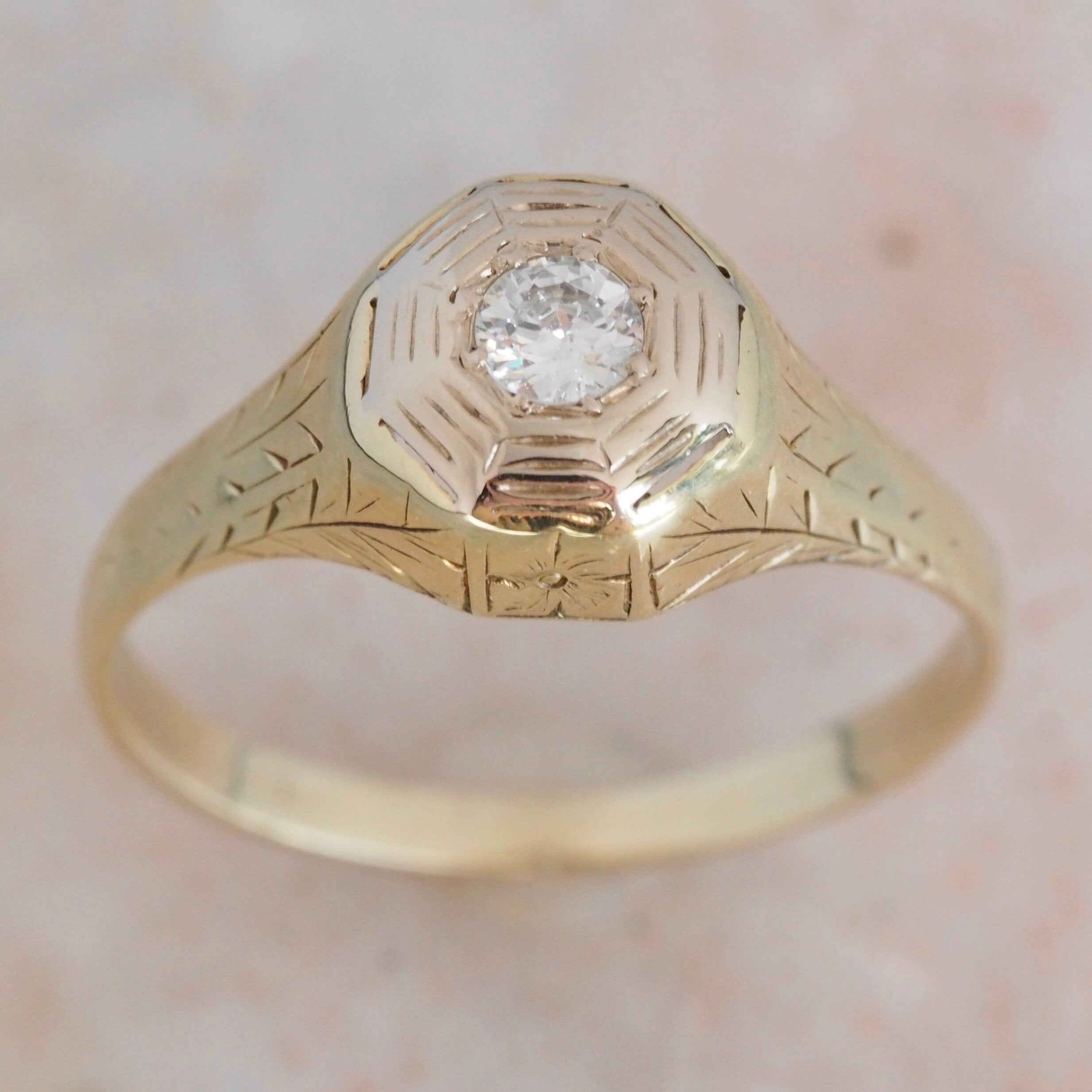 Art Deco 14k Gold Old European Cut Diamond Ring