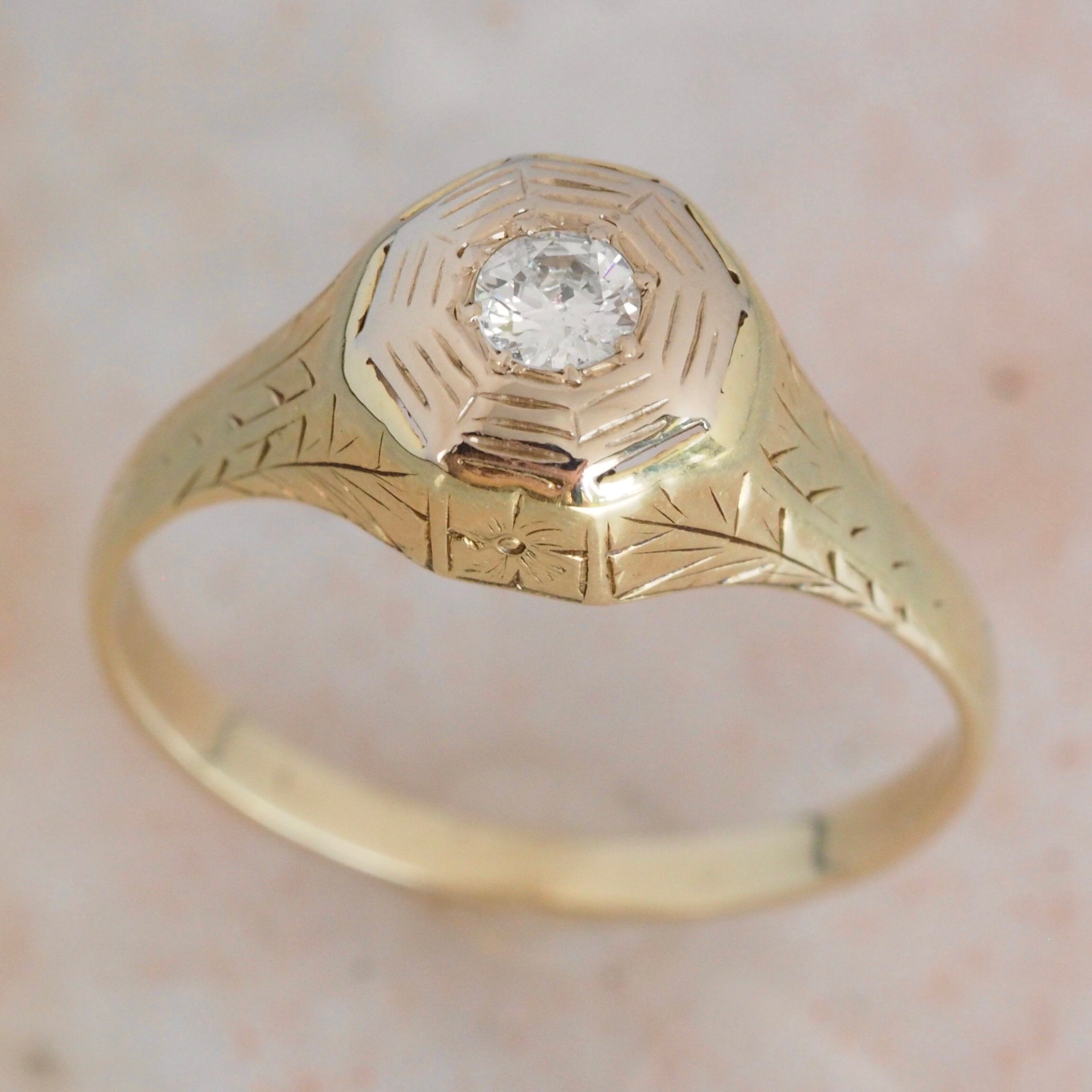 Art Deco 14k Gold Old European Cut Diamond Ring