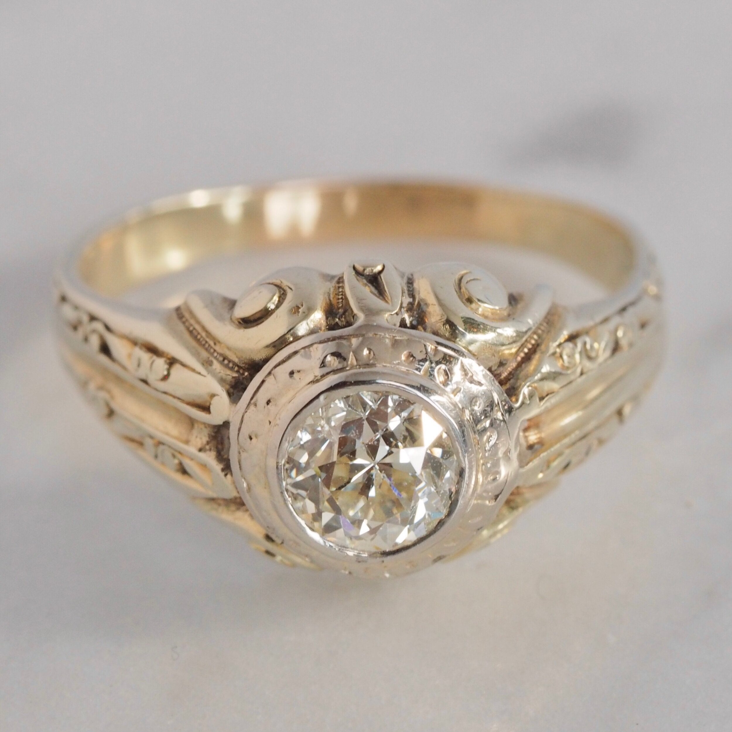 Art Deco 14k Gold Old European Cut Diamond Ring