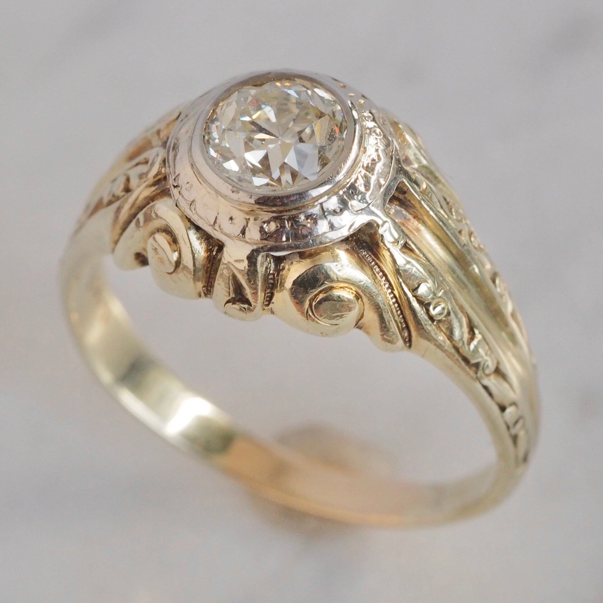 Art Deco 14k Gold Old European Cut Diamond Ring