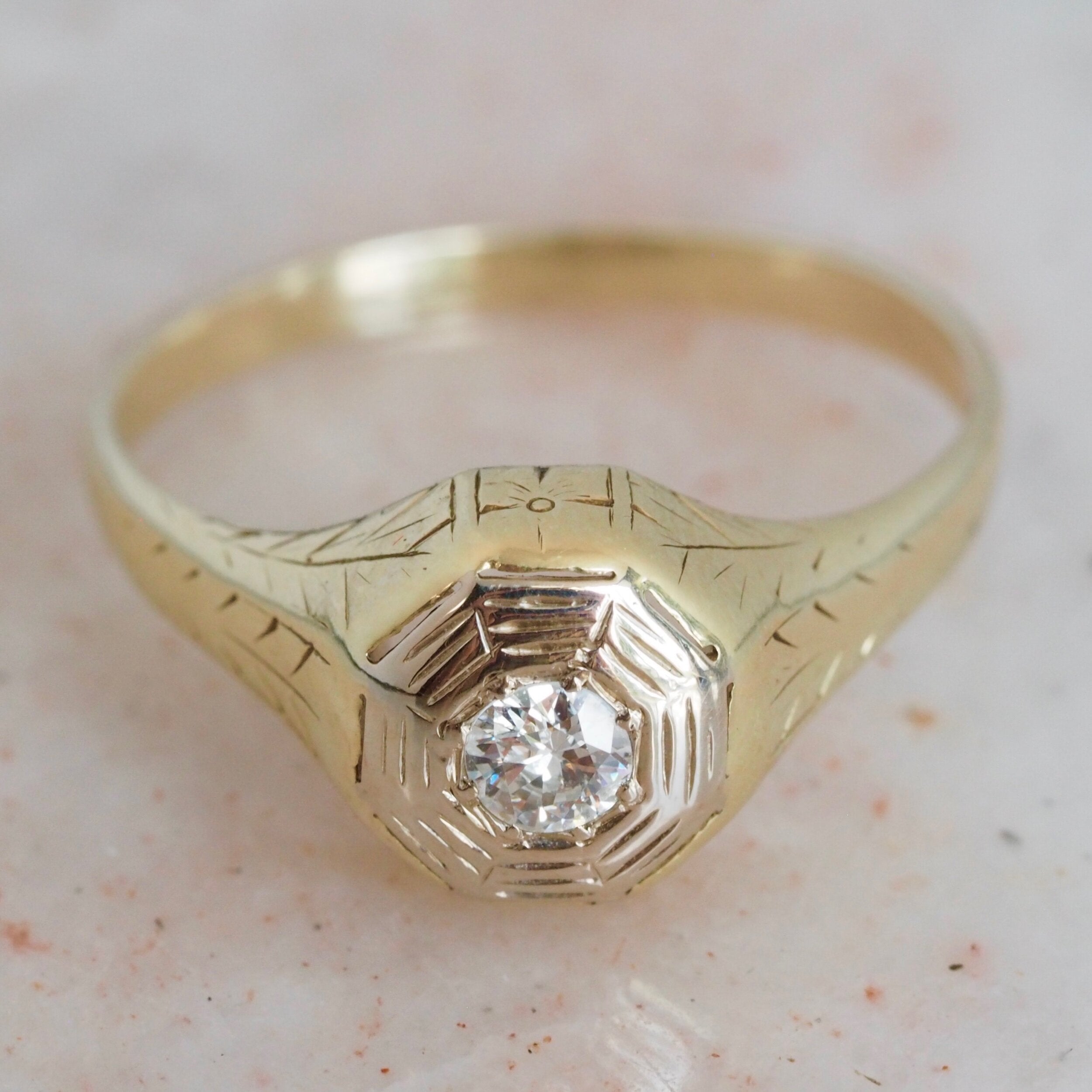 Art Deco 14k Gold Old European Cut Diamond Ring