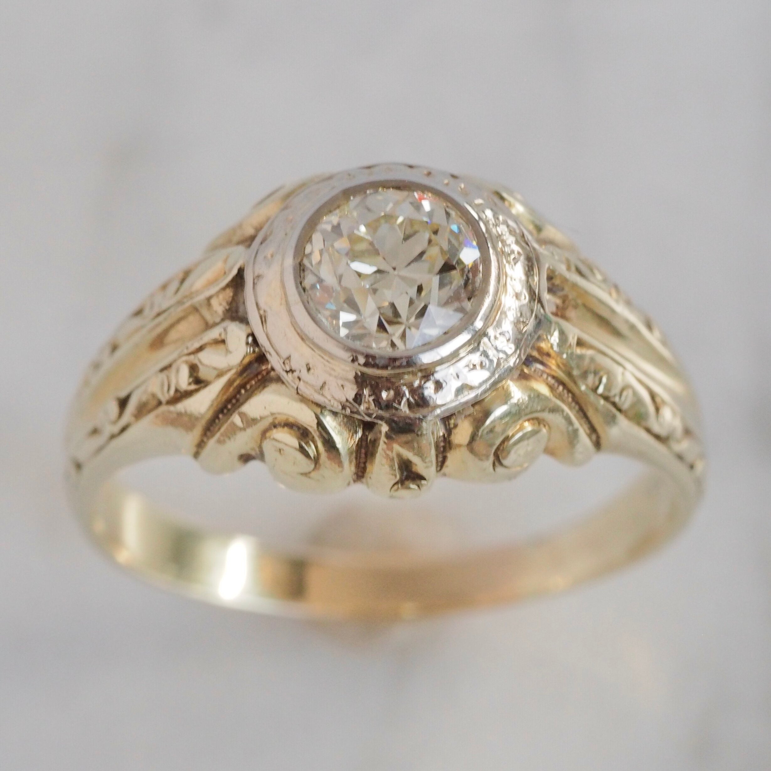 Art Deco 14k Gold Old European Cut Diamond Ring