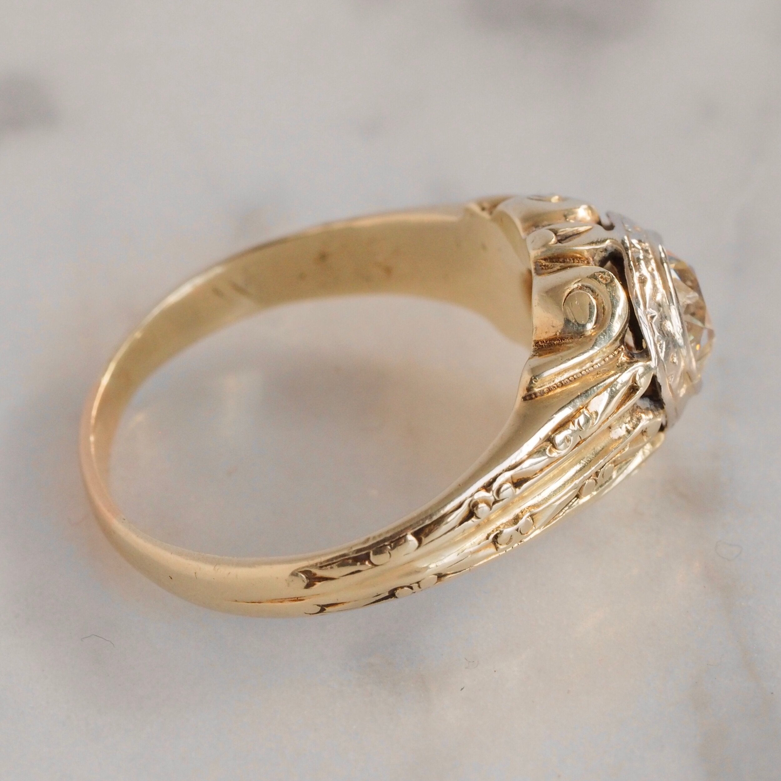 Art Deco 14k Gold Old European Cut Diamond Ring