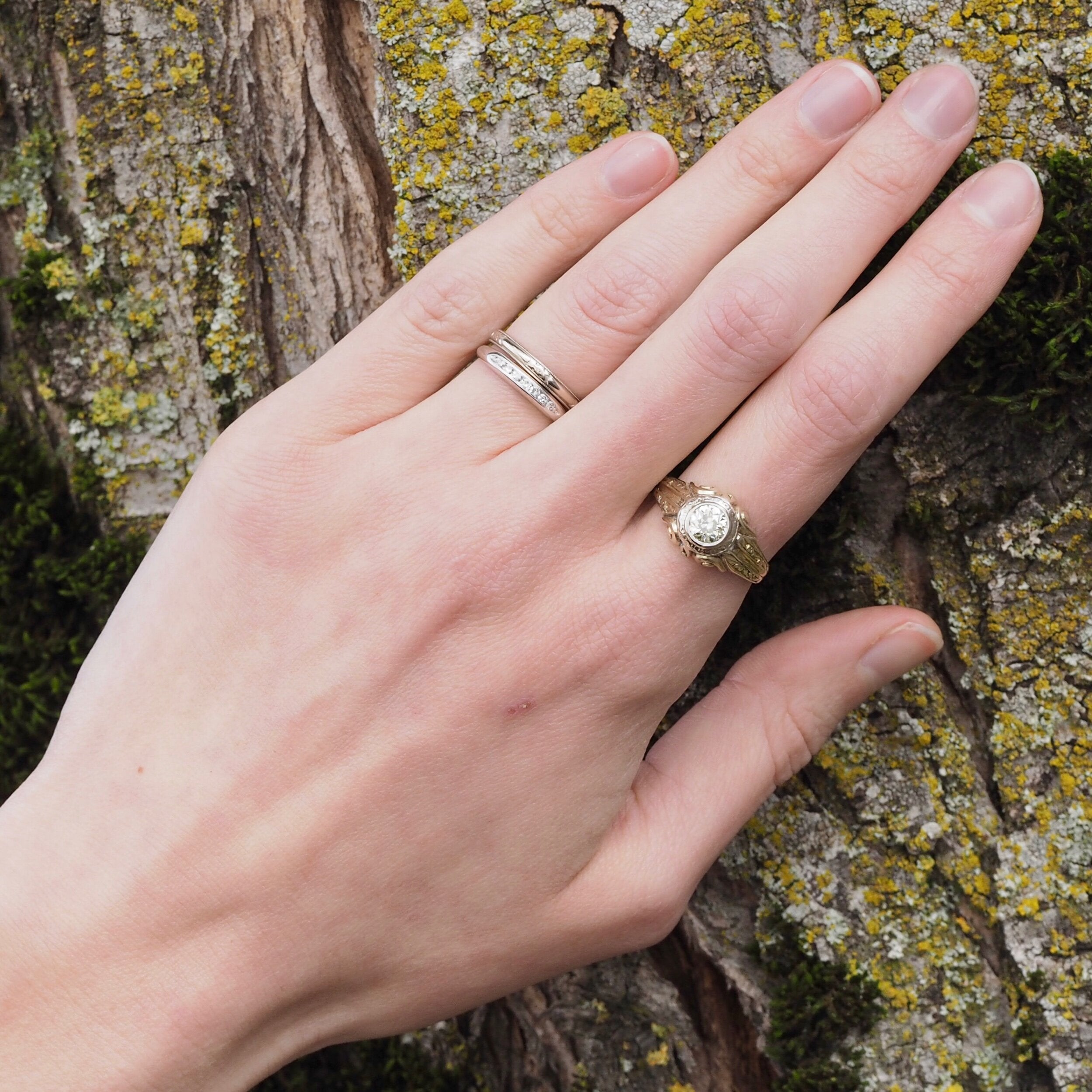 Art Deco 14k Gold Old European Cut Diamond Ring