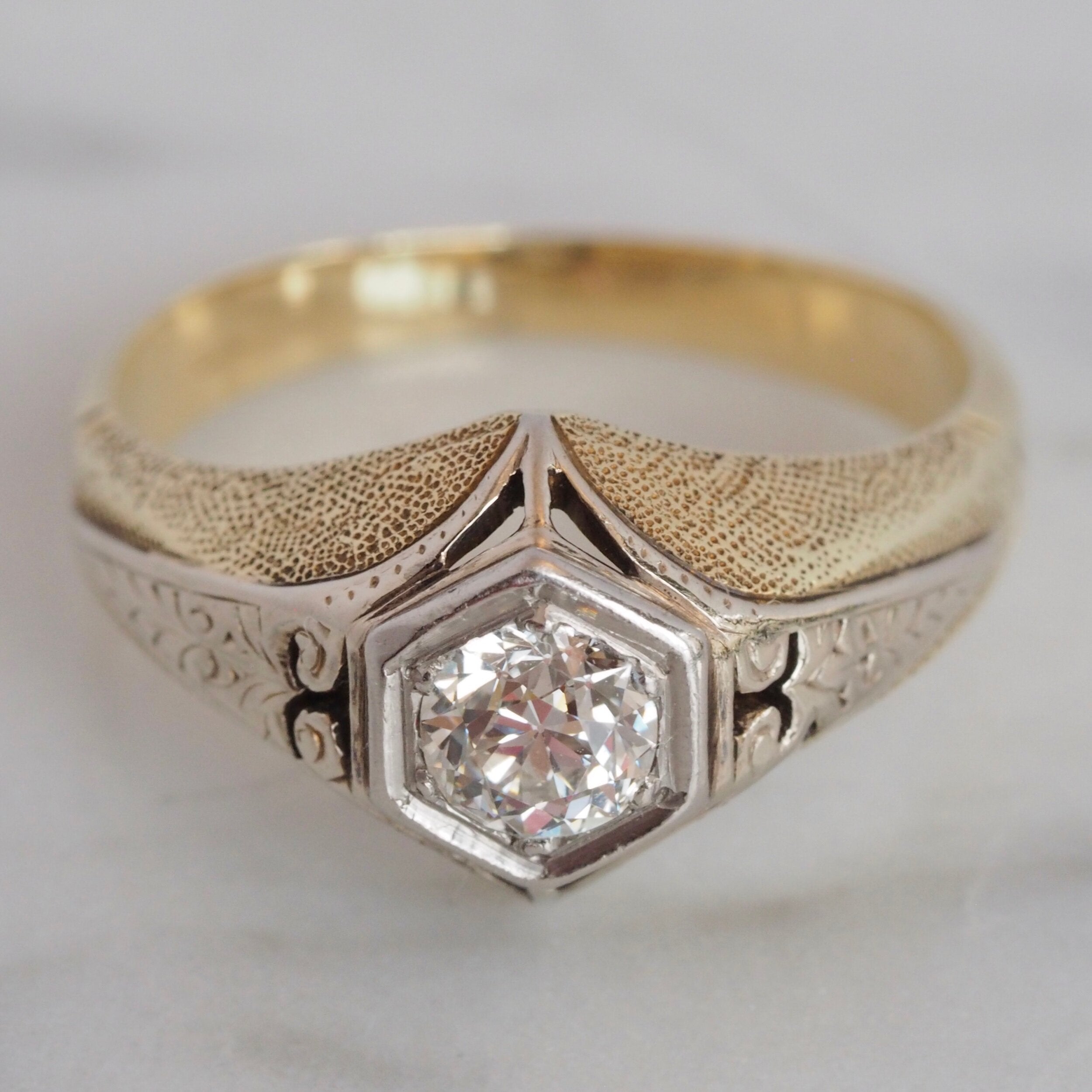 Art Deco 14k Gold Old European Cut Diamond Ring