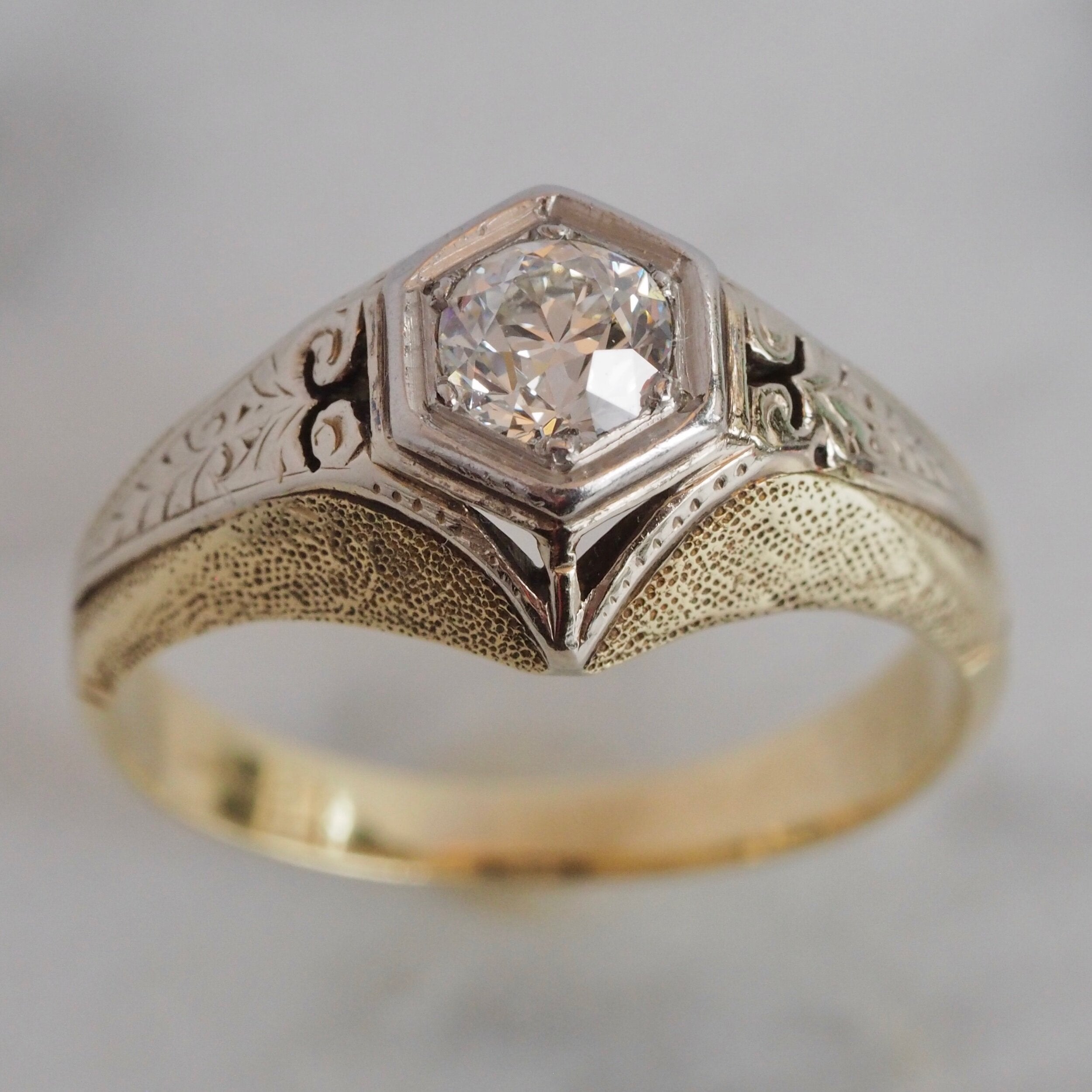 Art Deco 14k Gold Old European Cut Diamond Ring