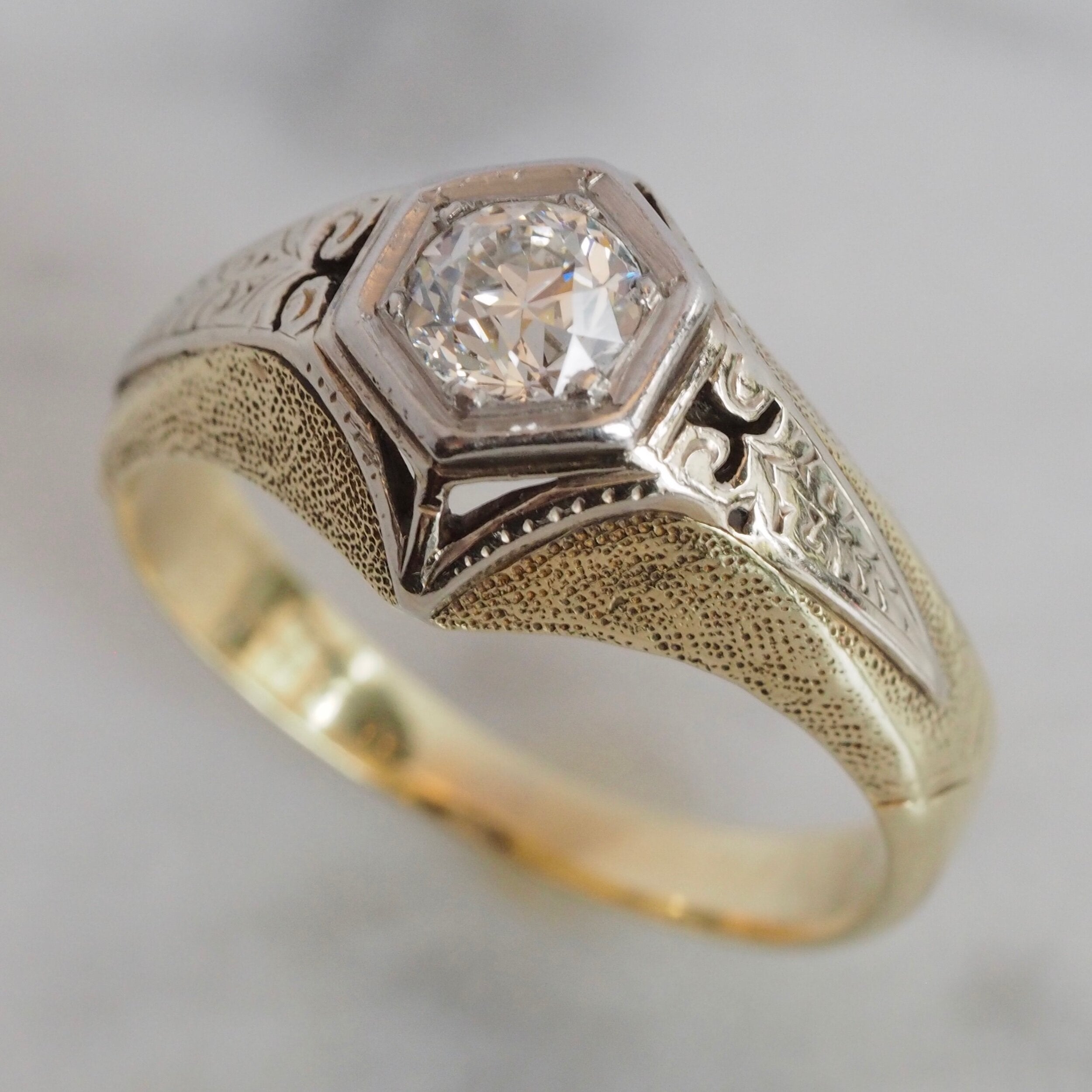 Art Deco 14k Gold Old European Cut Diamond Ring