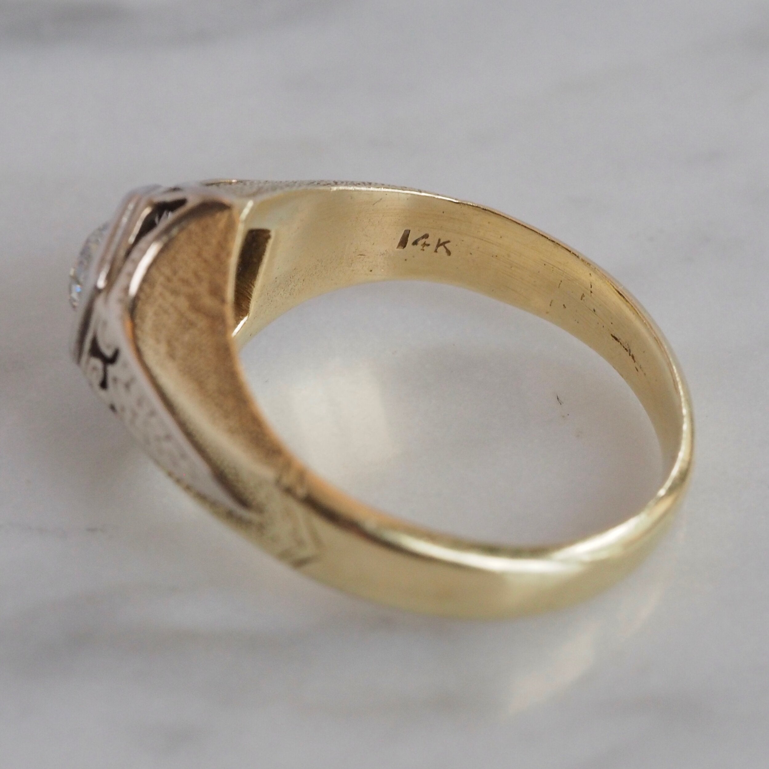 Art Deco 14k Gold Old European Cut Diamond Ring
