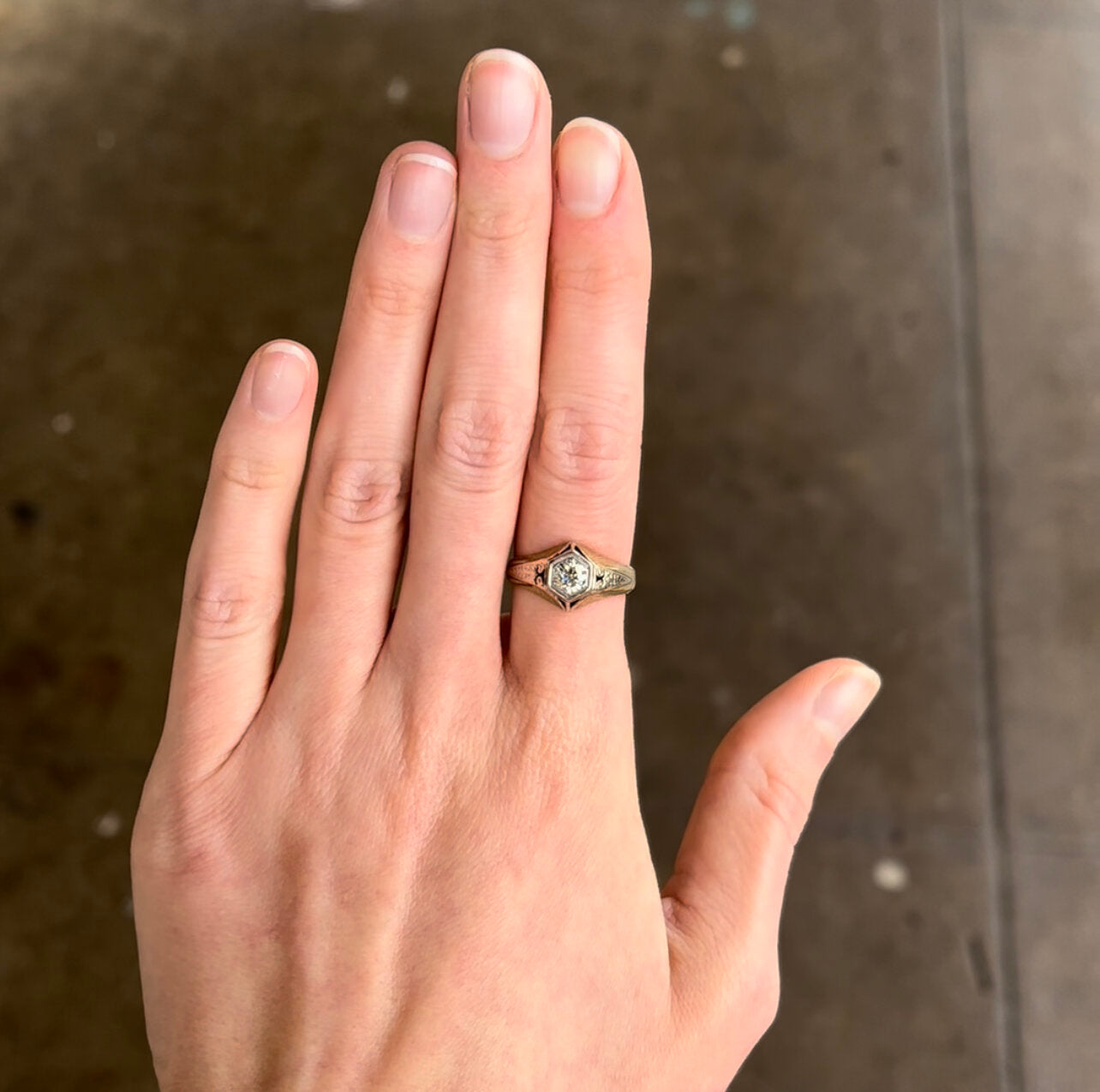 Art Deco 14k Gold Old European Cut Diamond Ring