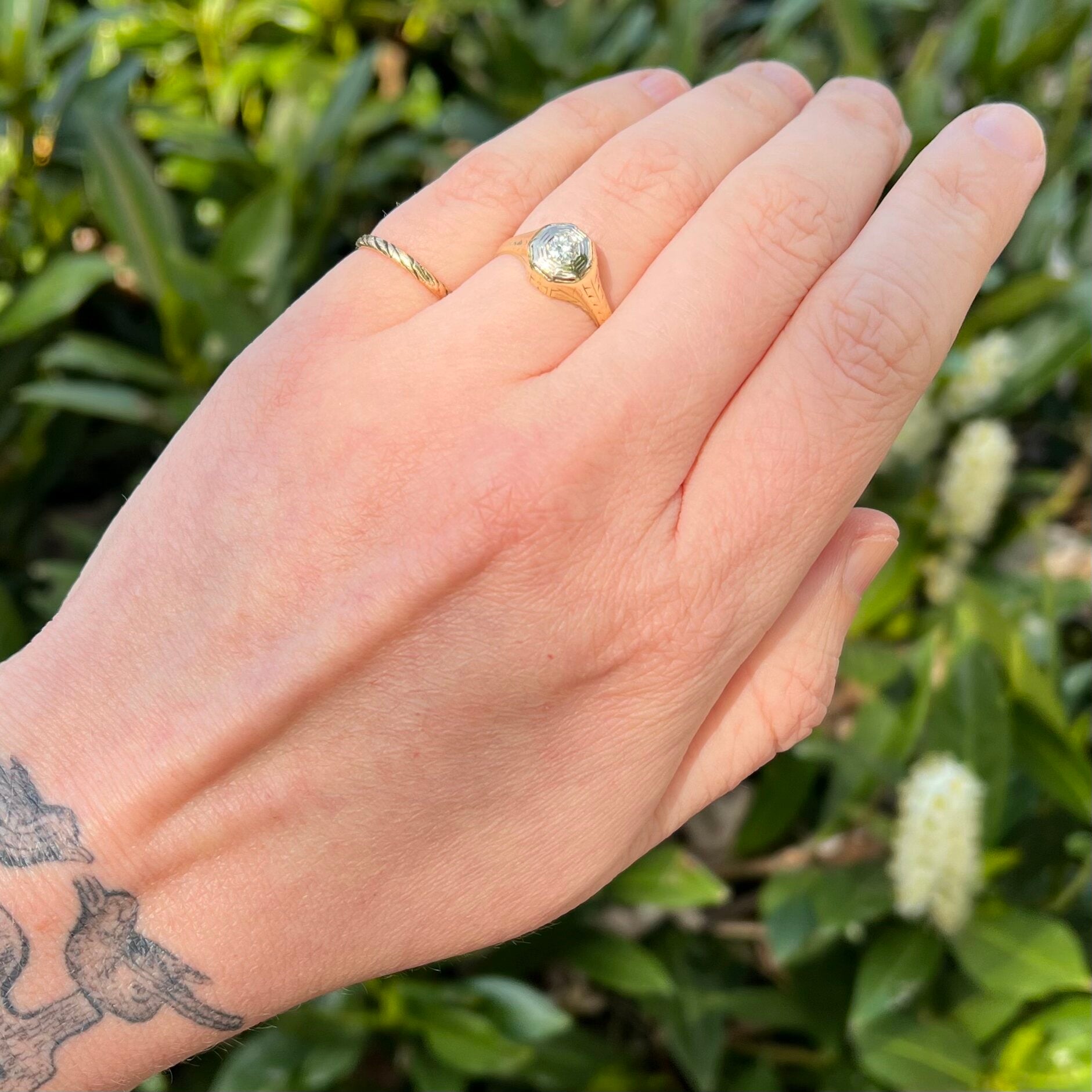 Art Deco 14k Gold Old European Cut Diamond Ring
