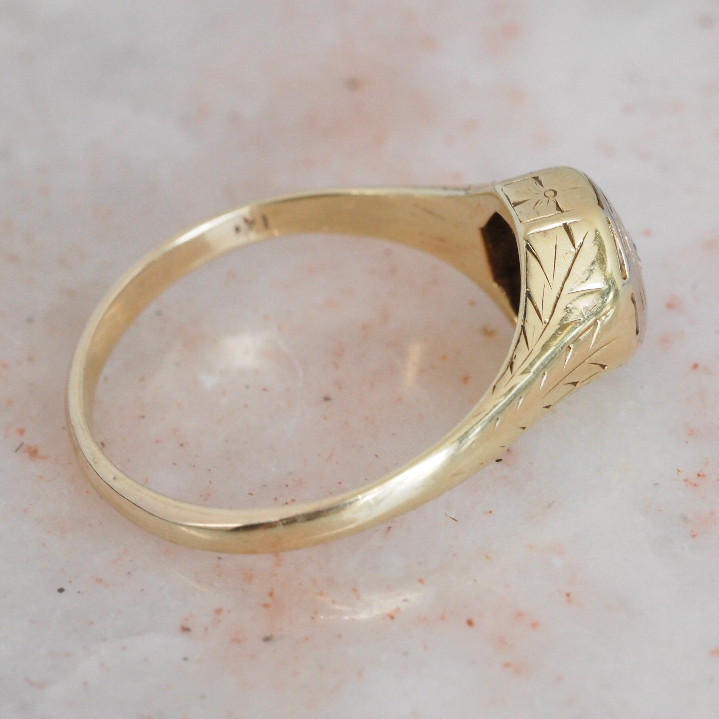 Art Deco 14k Gold Old European Cut Diamond Ring