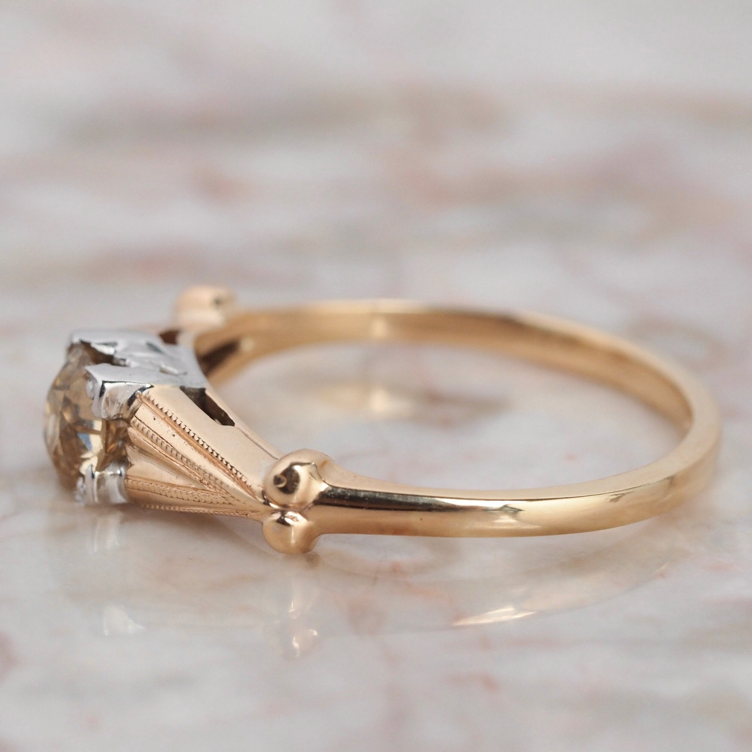 Art Deco 14k Gold Yellow Diamond Solitaire Ring