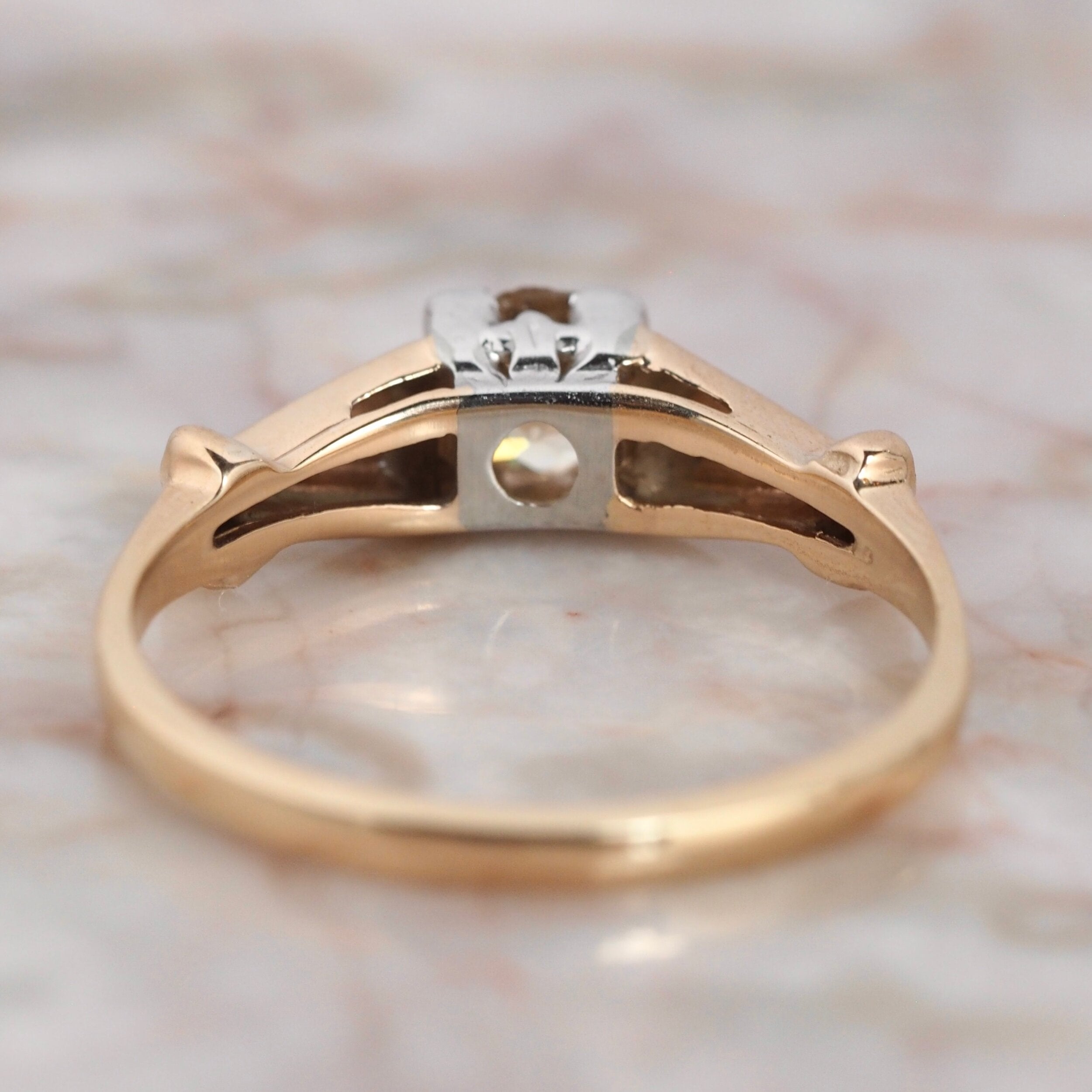 Art Deco 14k Gold Yellow Diamond Solitaire Ring